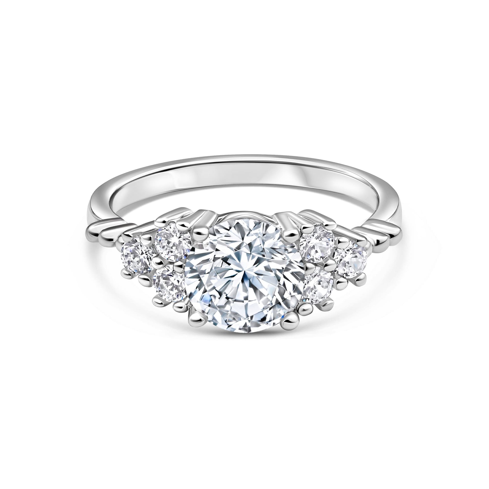 round cut vintage style engagement ring on white background