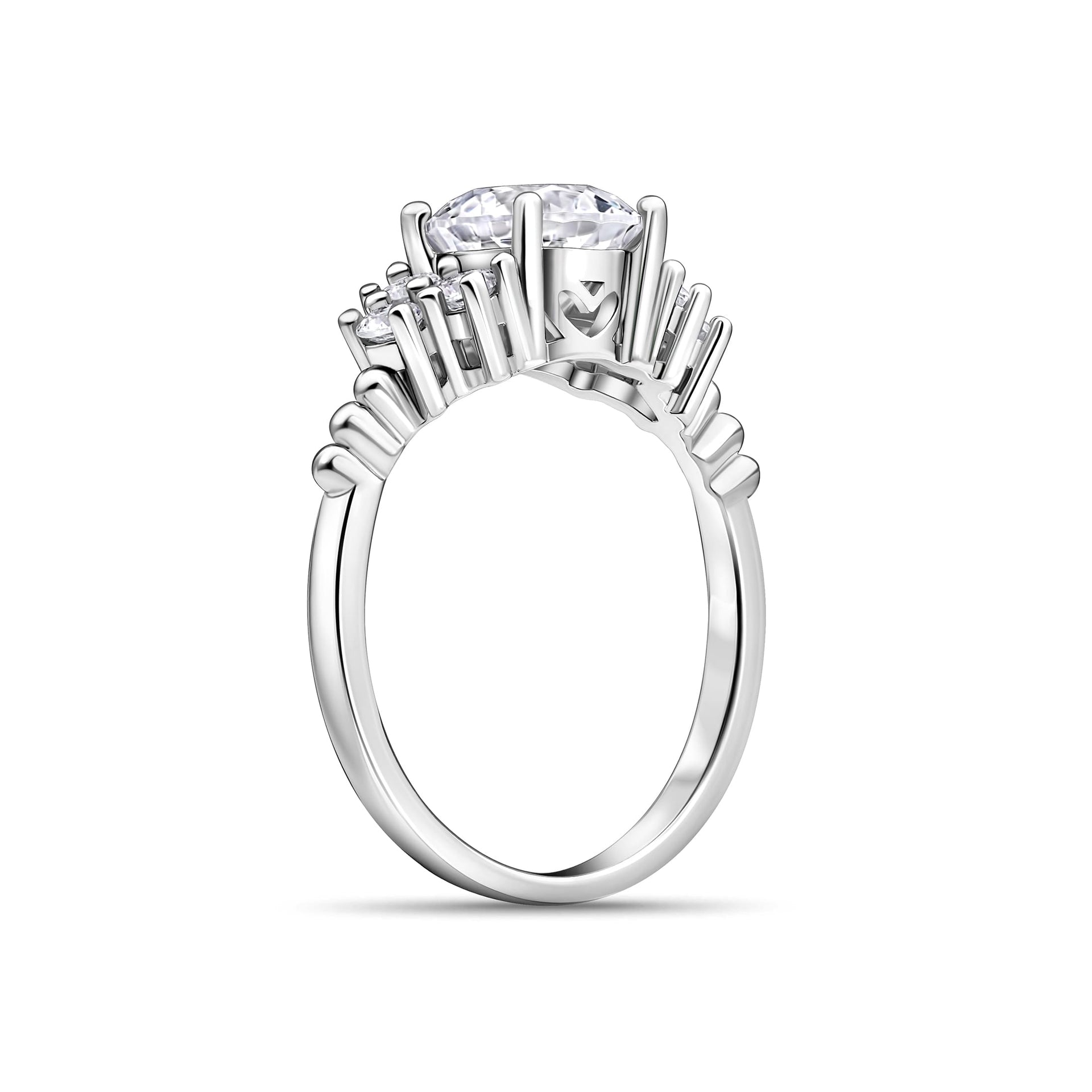 side angle of engagement ring on white background