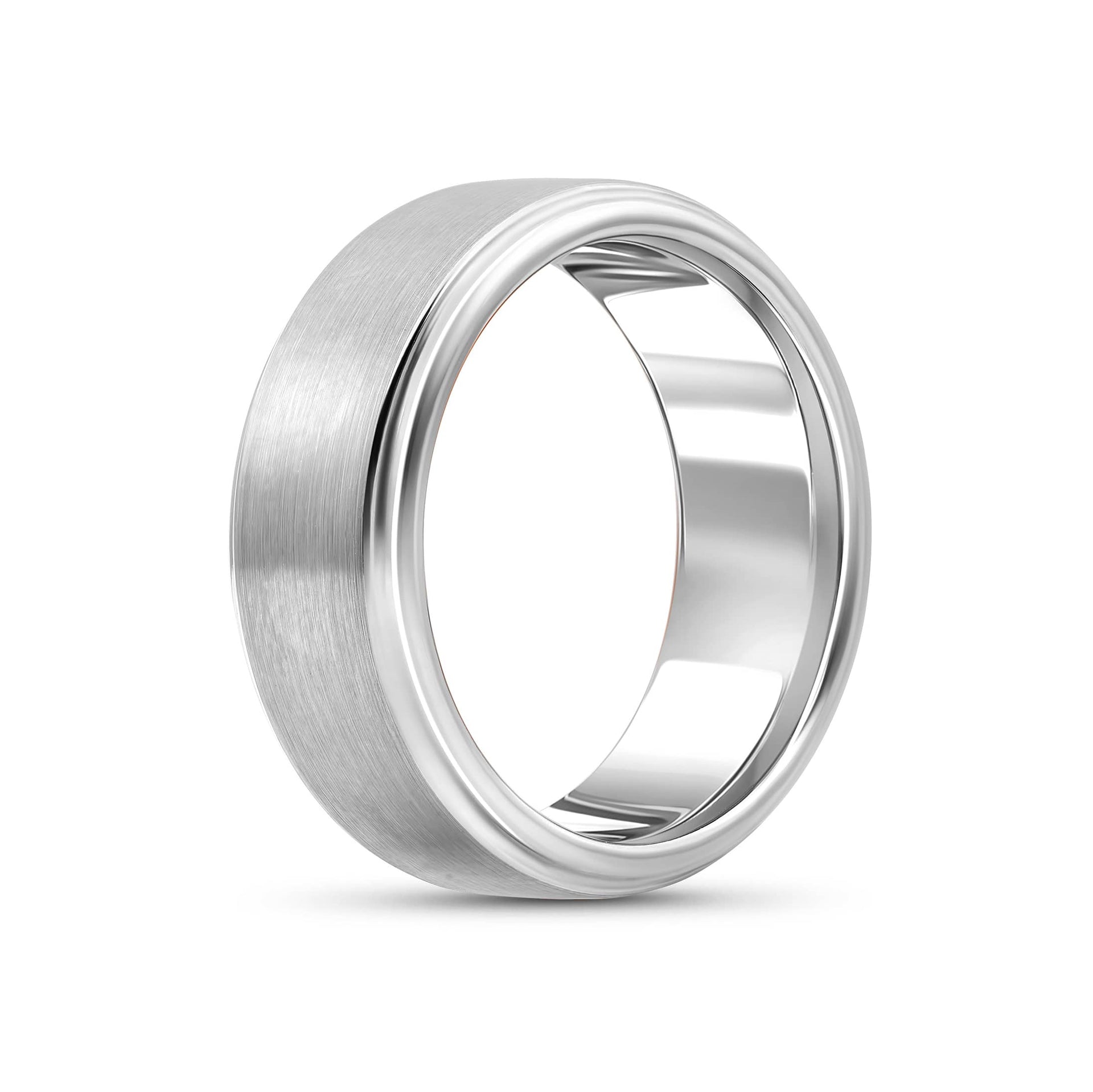 stunning silver mens wedding ring on white background