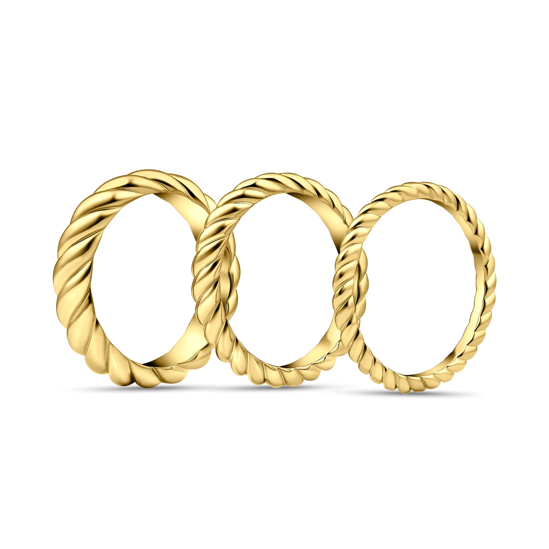 stunning gold rope wedding bands on white background