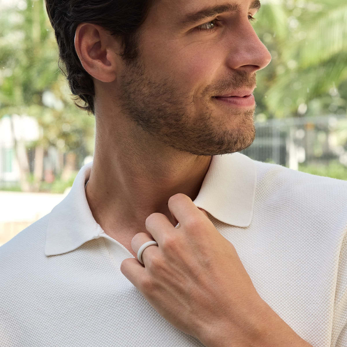 beige 5mm silicone band on model