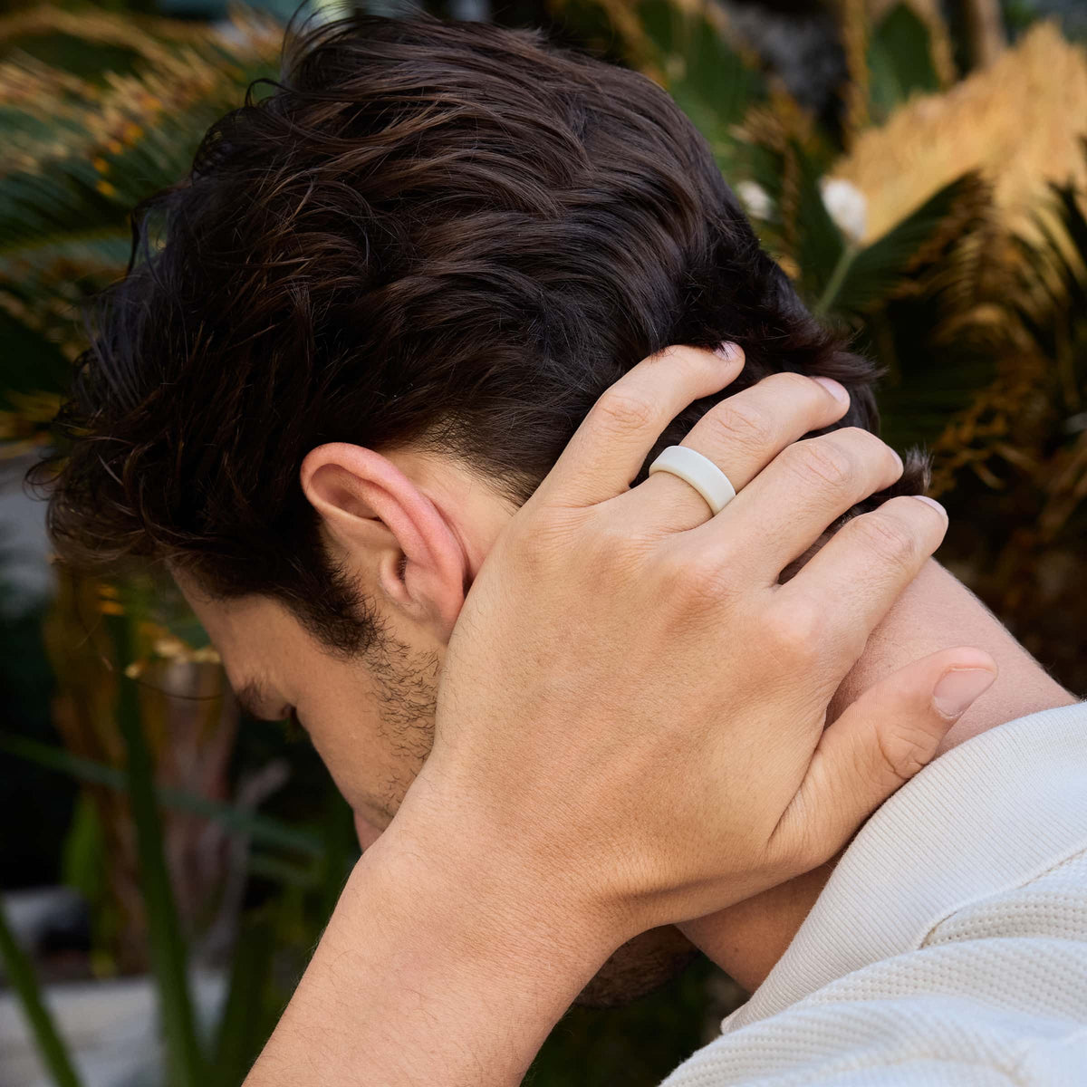 beige 8mm silicone band on model