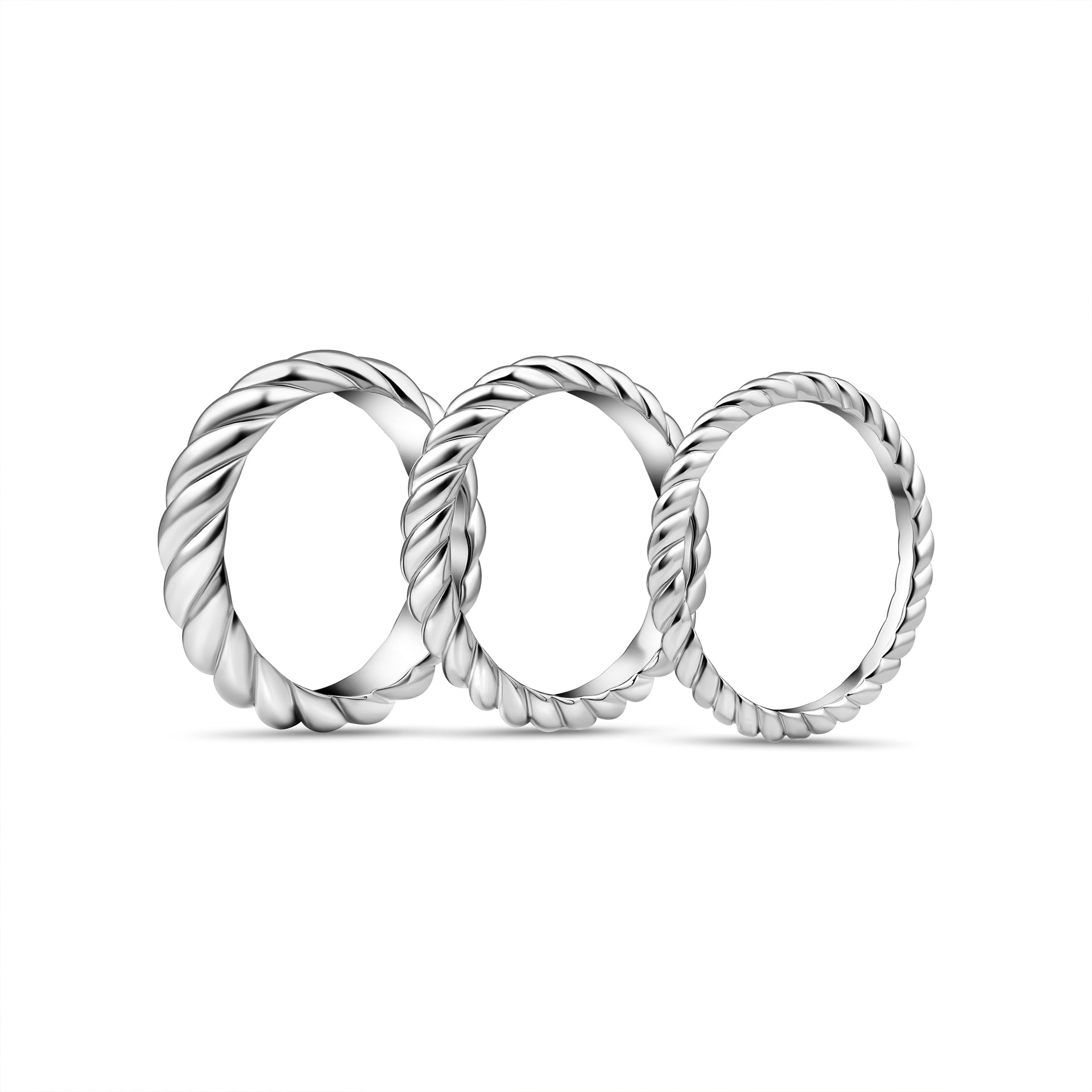 Silver ladies twisted design ring set of three