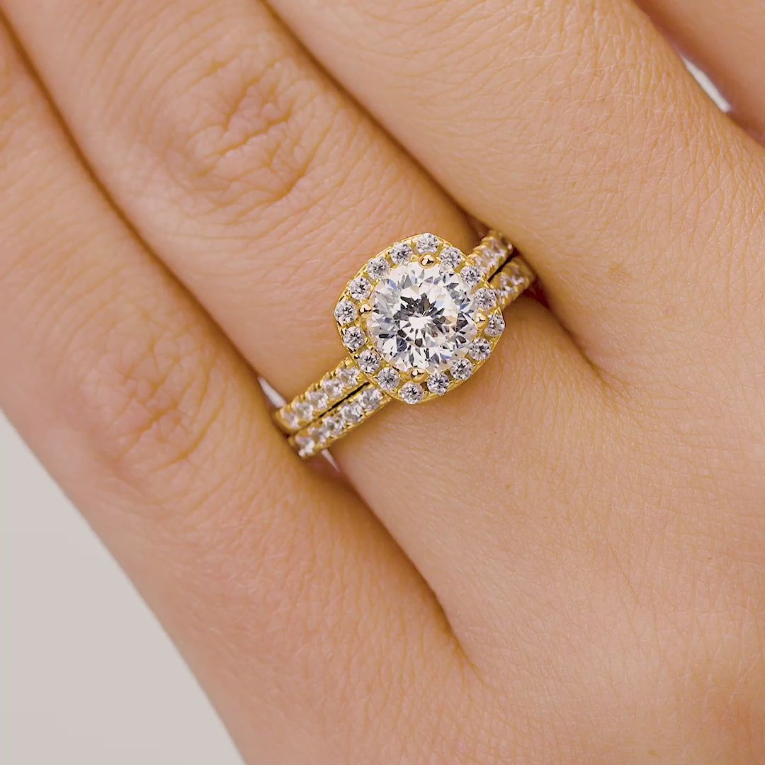 gold cushion cut wedding ring set