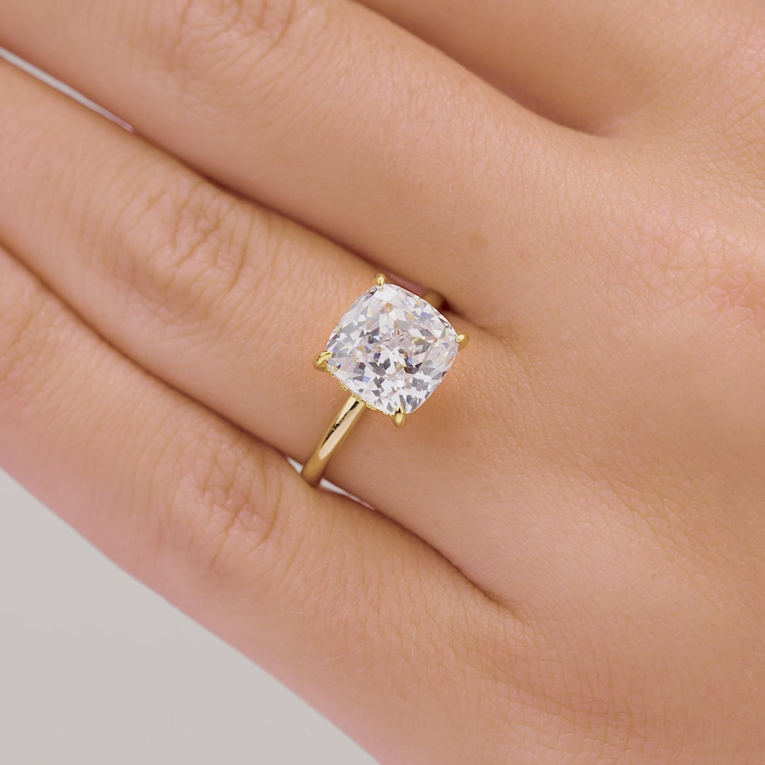 Gold Hidden Halo Cushion Cut Engagement Ring