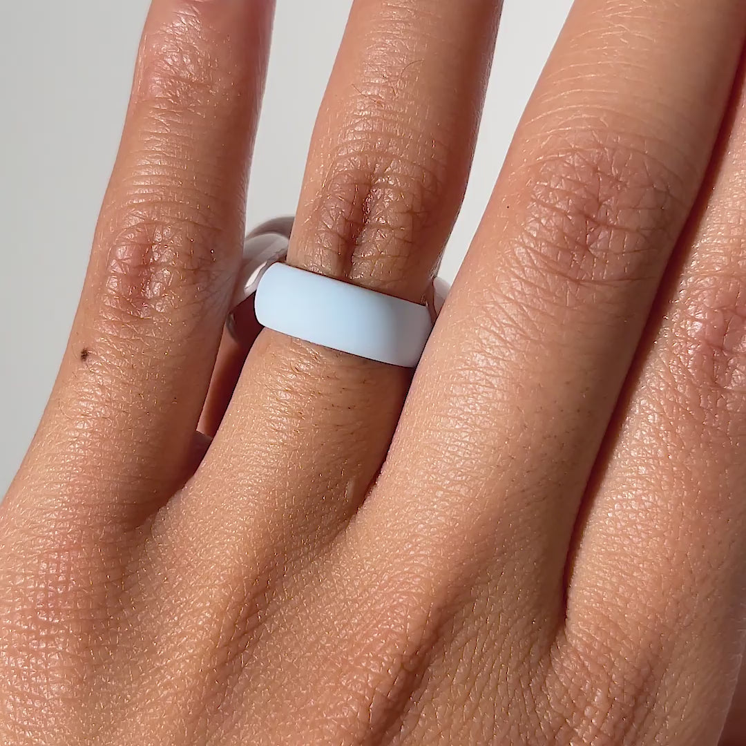 video of light blue versatile silicone band being worn by model