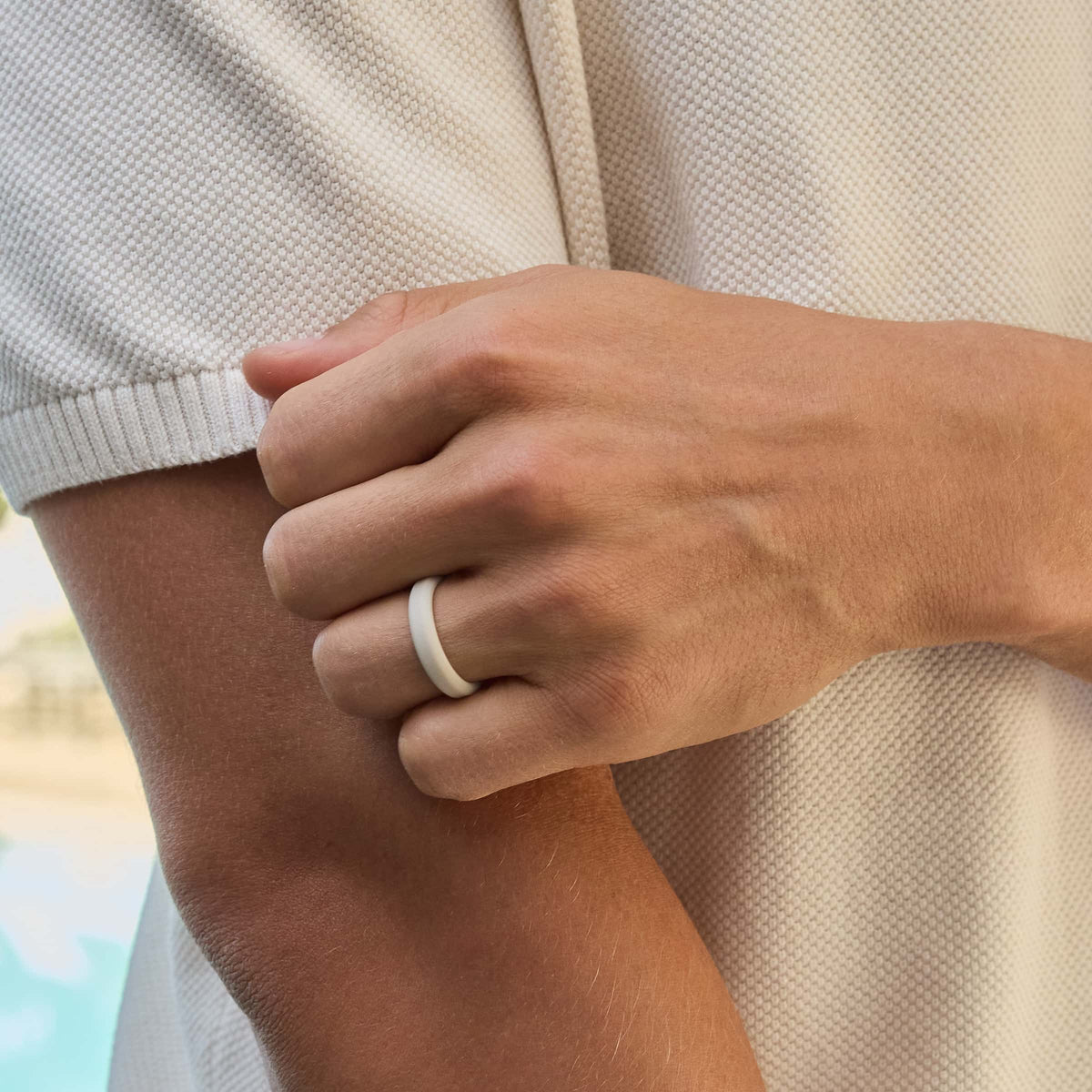 beige 5mm silicone band on model