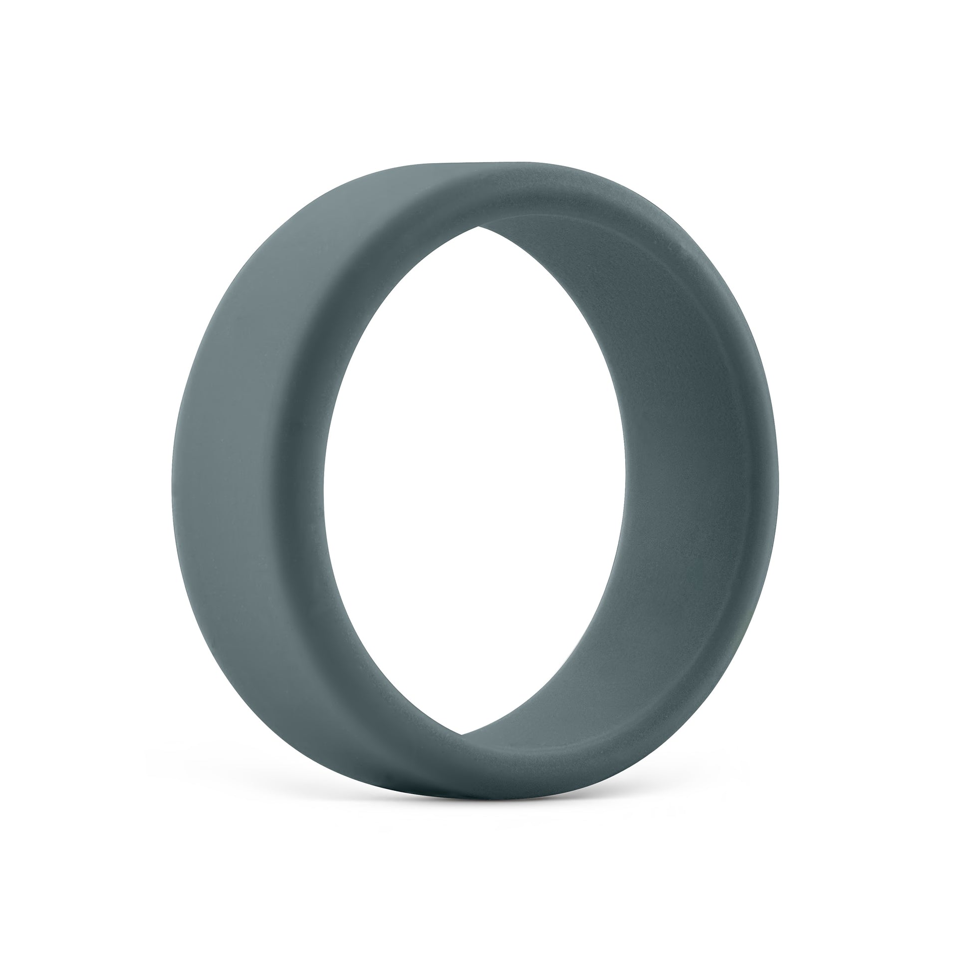 dark gray minimalist silicone wedding band shown on white background