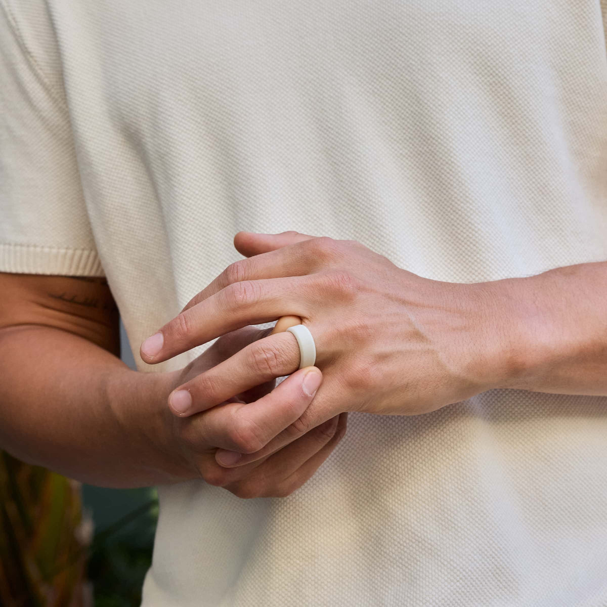 beige 8mm silicone band on model