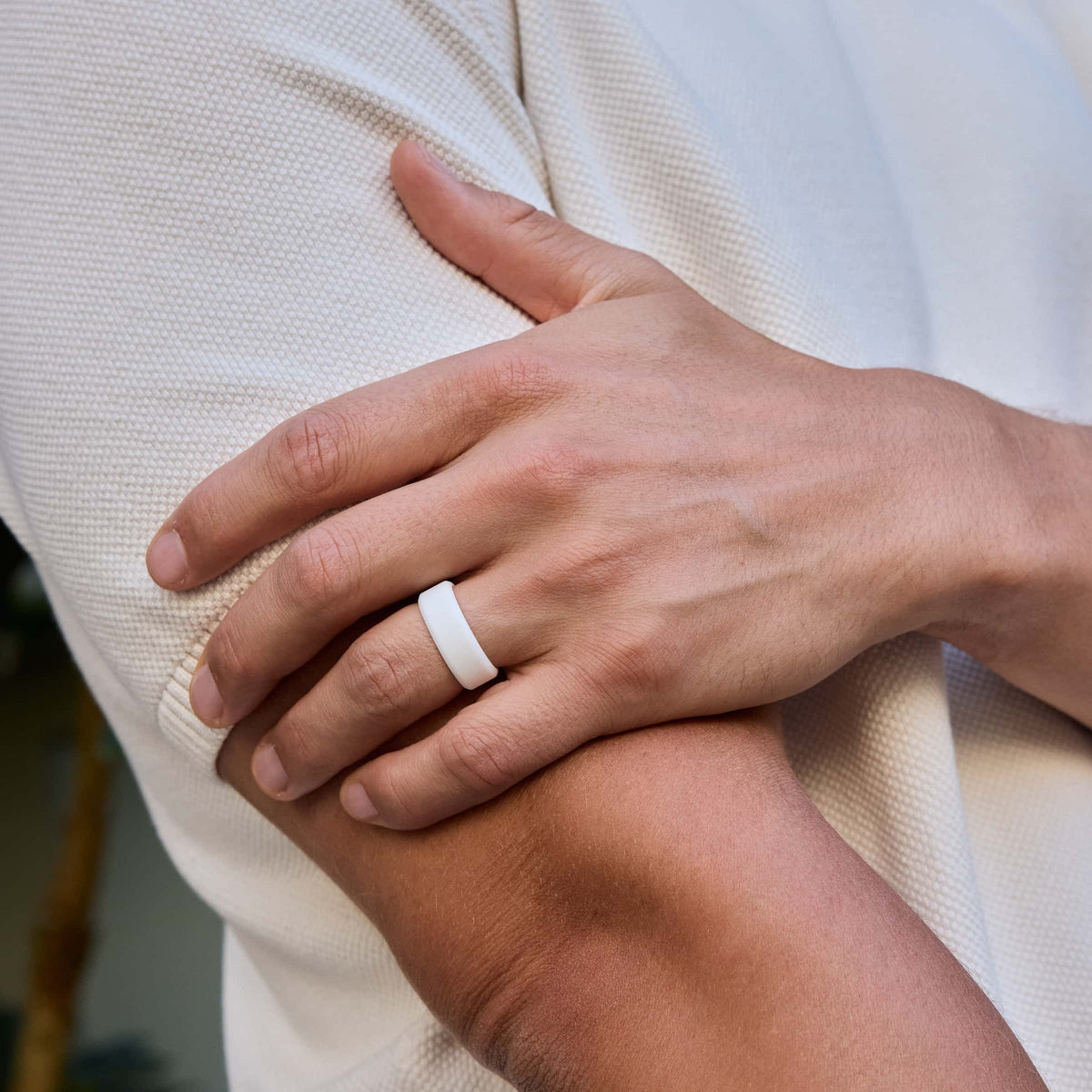 white 8mm silicone band on model