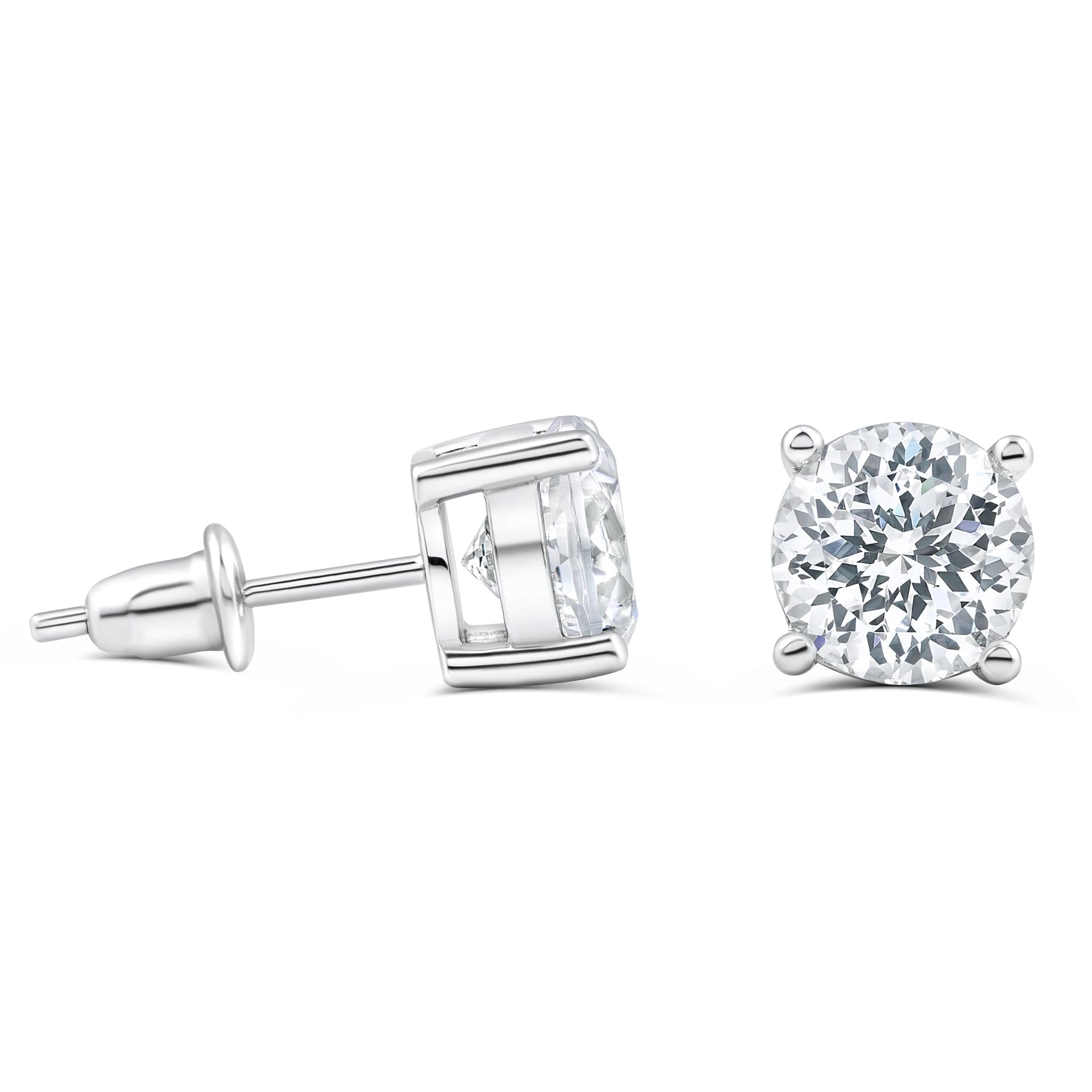 the ritz silver stud round cut earrings