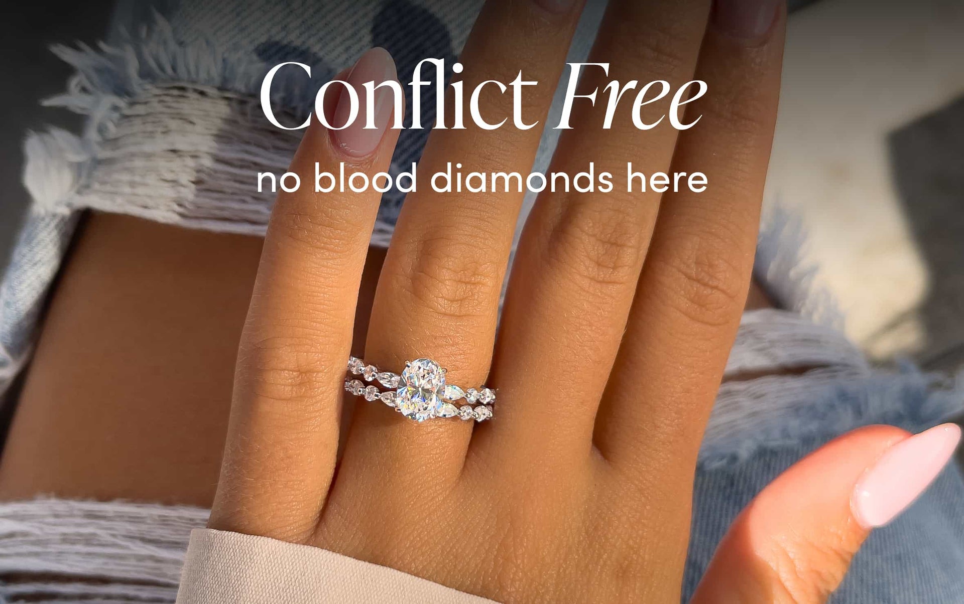 silver conflict free oval cut engagement rings with jeans