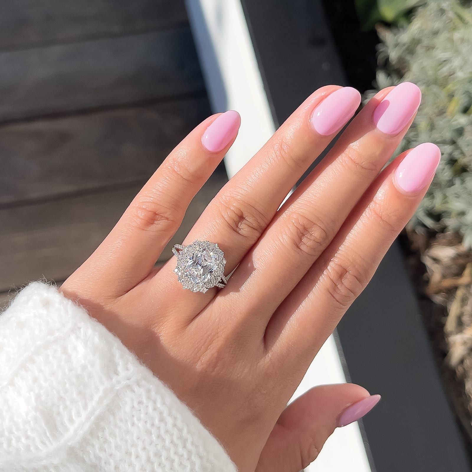 stunning pov with silver vintage engagement ring on ladies hand