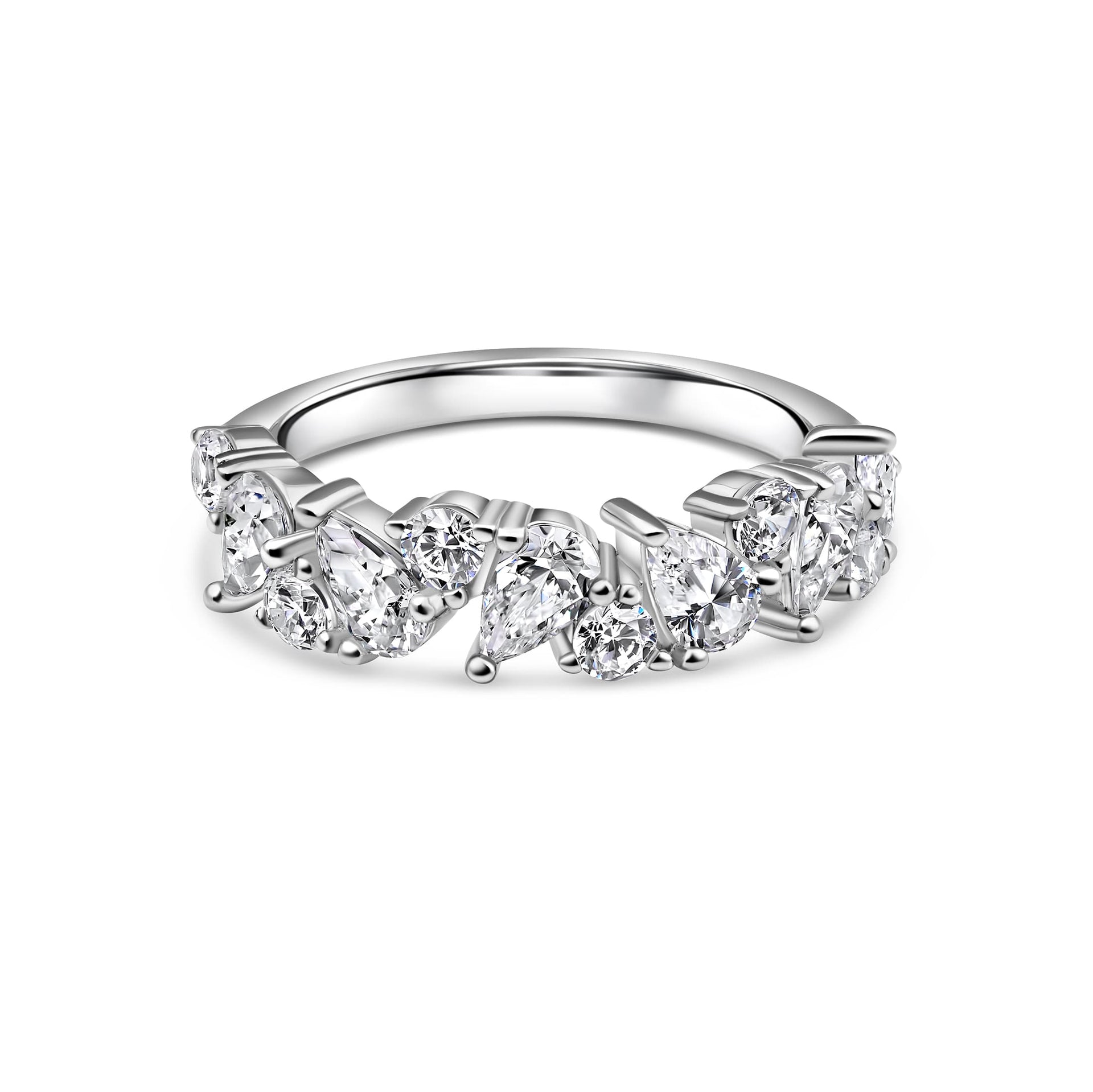 stunning silver mix cut wedding band on white background