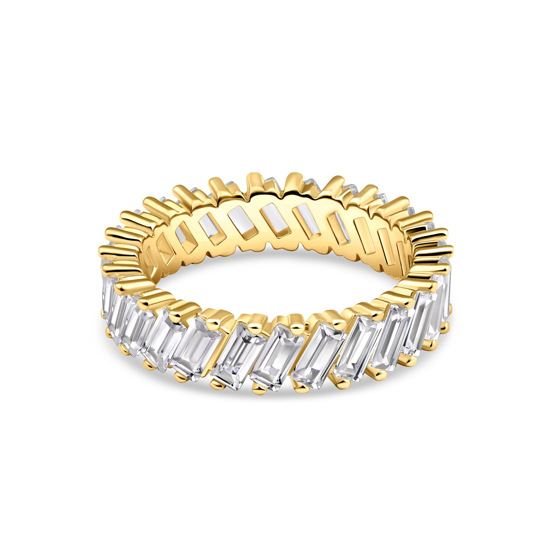 stunning gold wedding band on white background