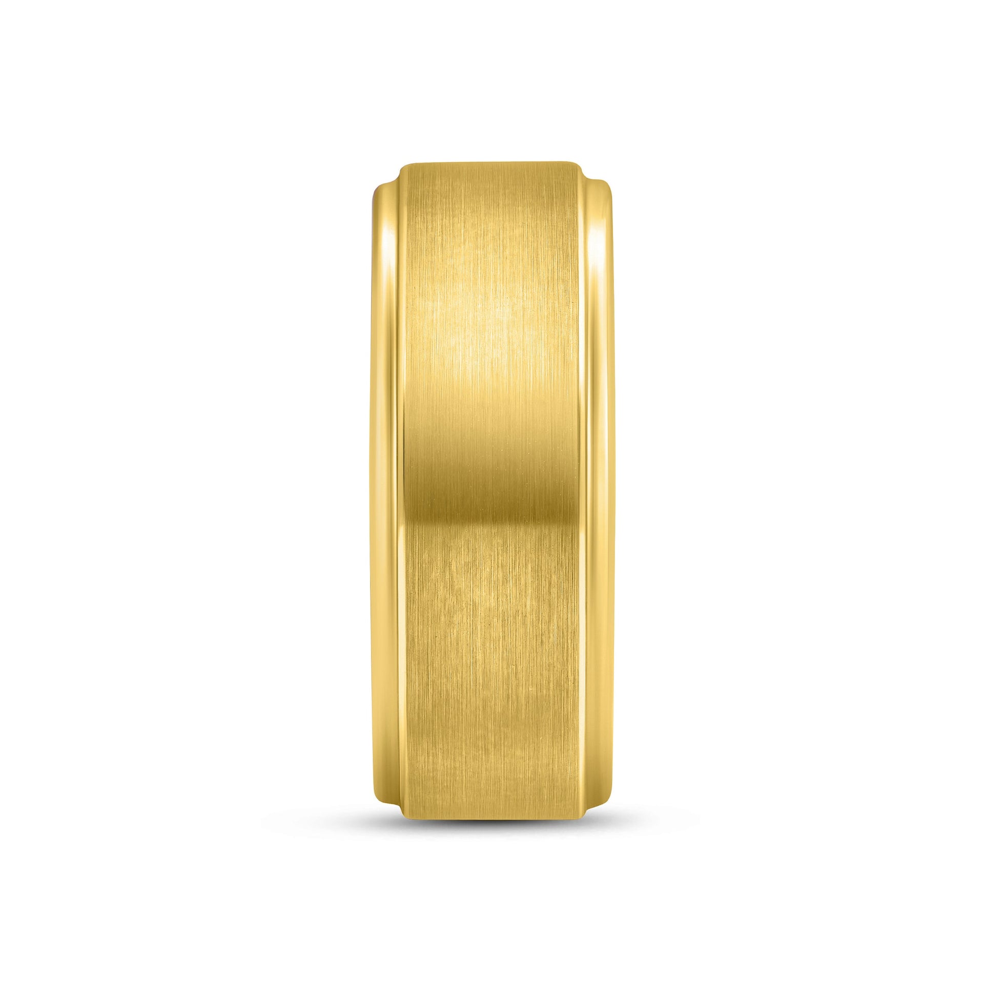 side view of gold tungsten carbide men's wedding band