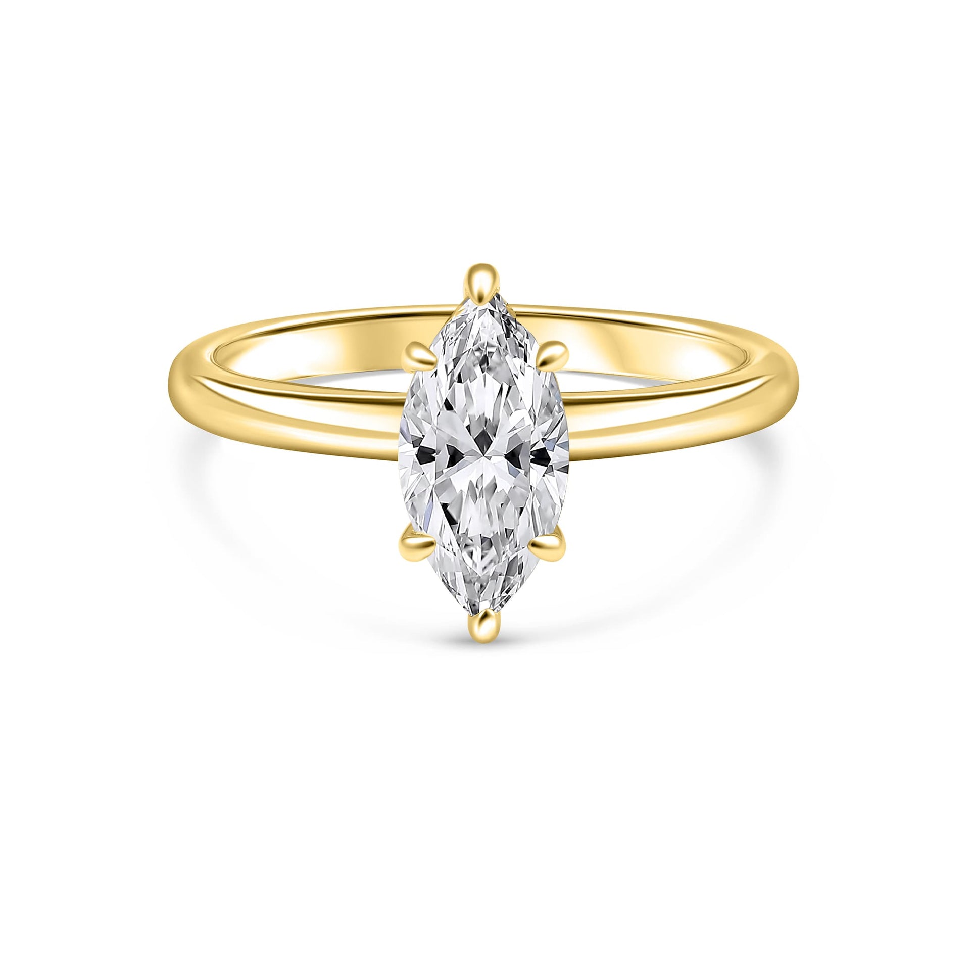 stunning gold marquise cut engagement ring on white background