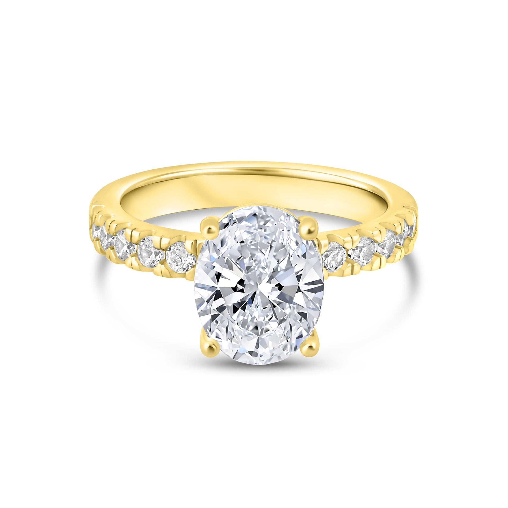 stunning gold oval cut engagement ring on white background