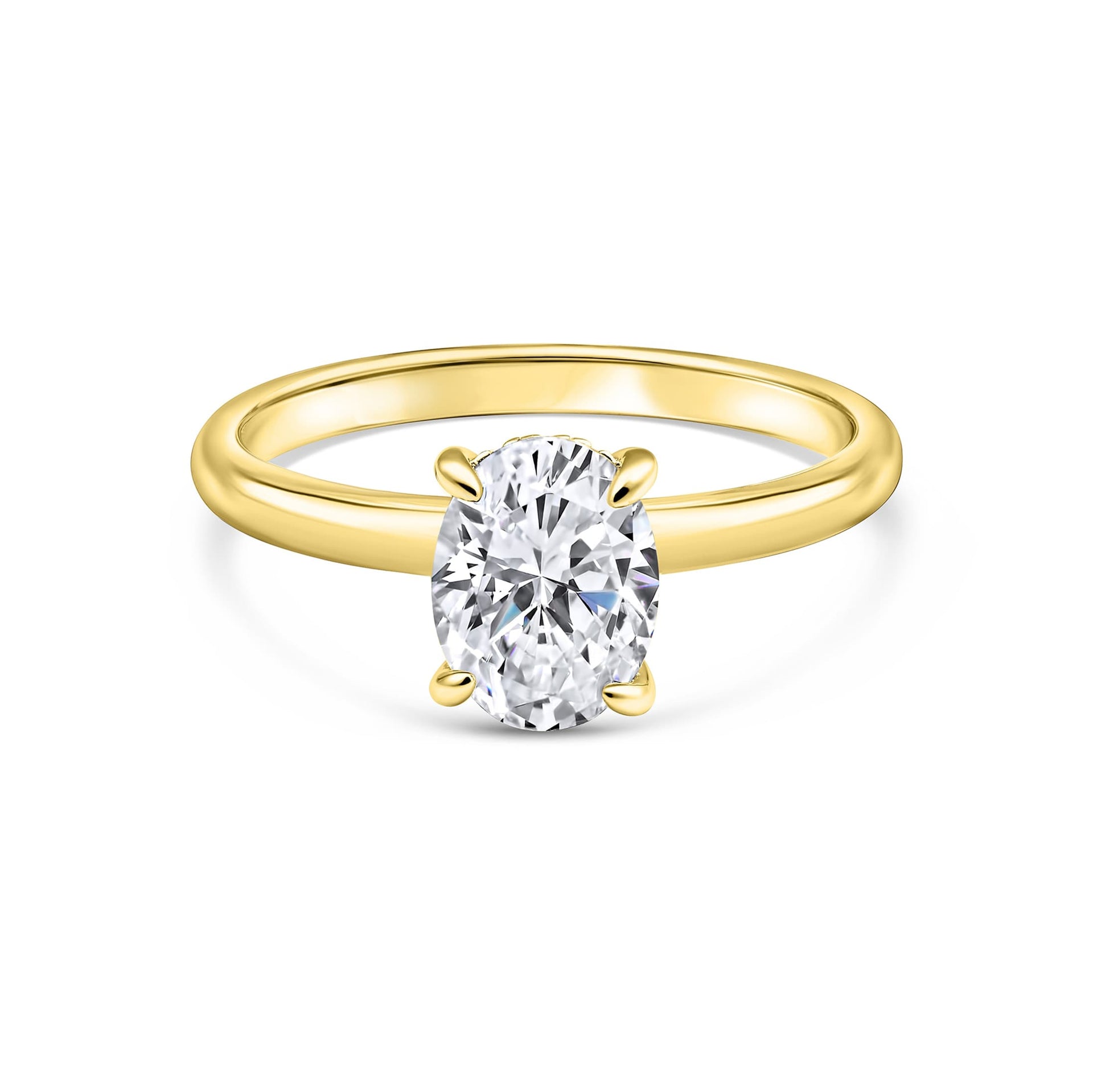 stunning gold oval cut engagement ring on white background