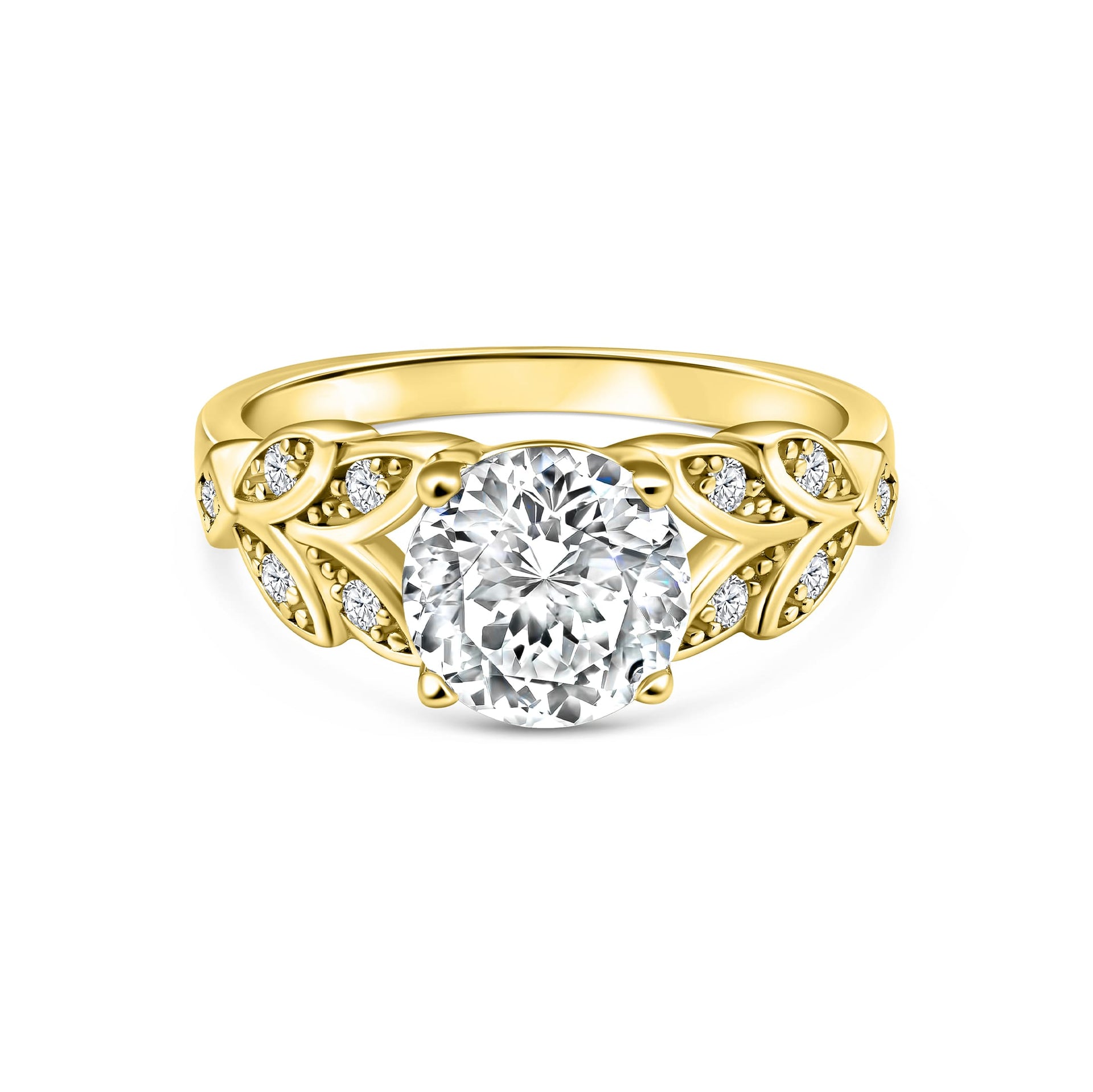 gold 2 carat round cut unique engagement ring