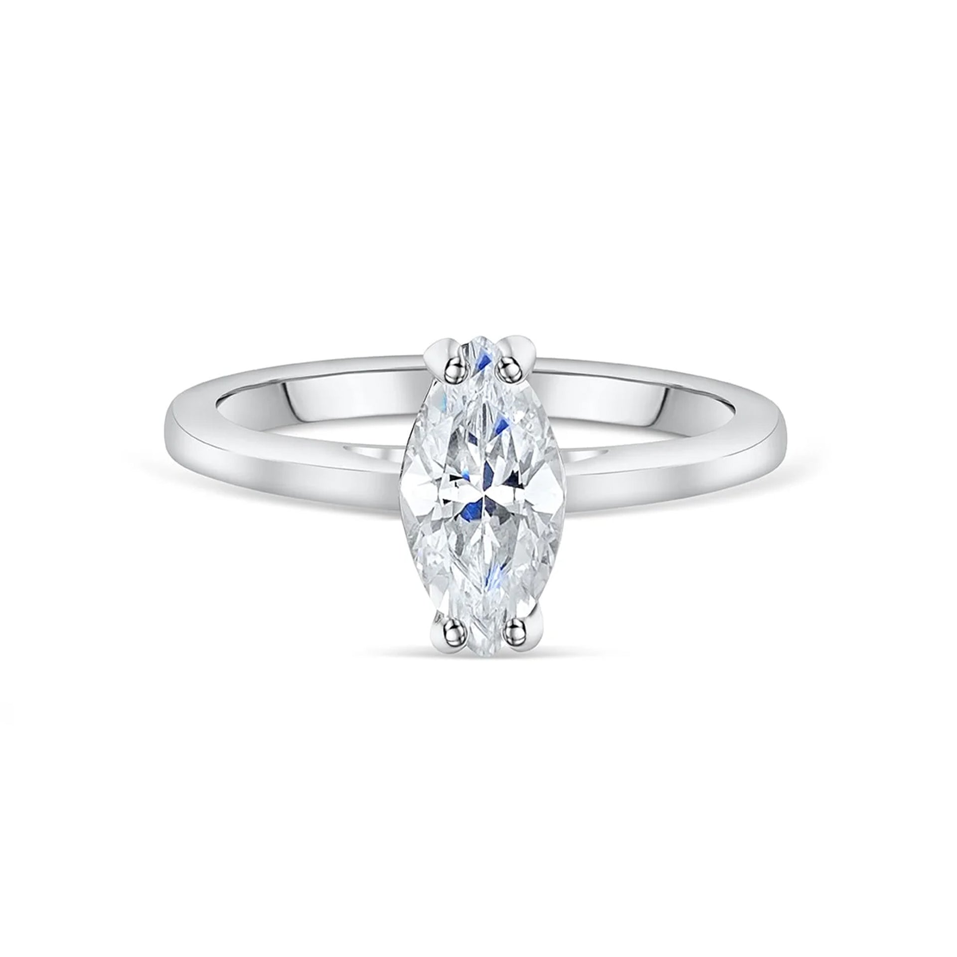 stunning silver marquise engagement ring on white background