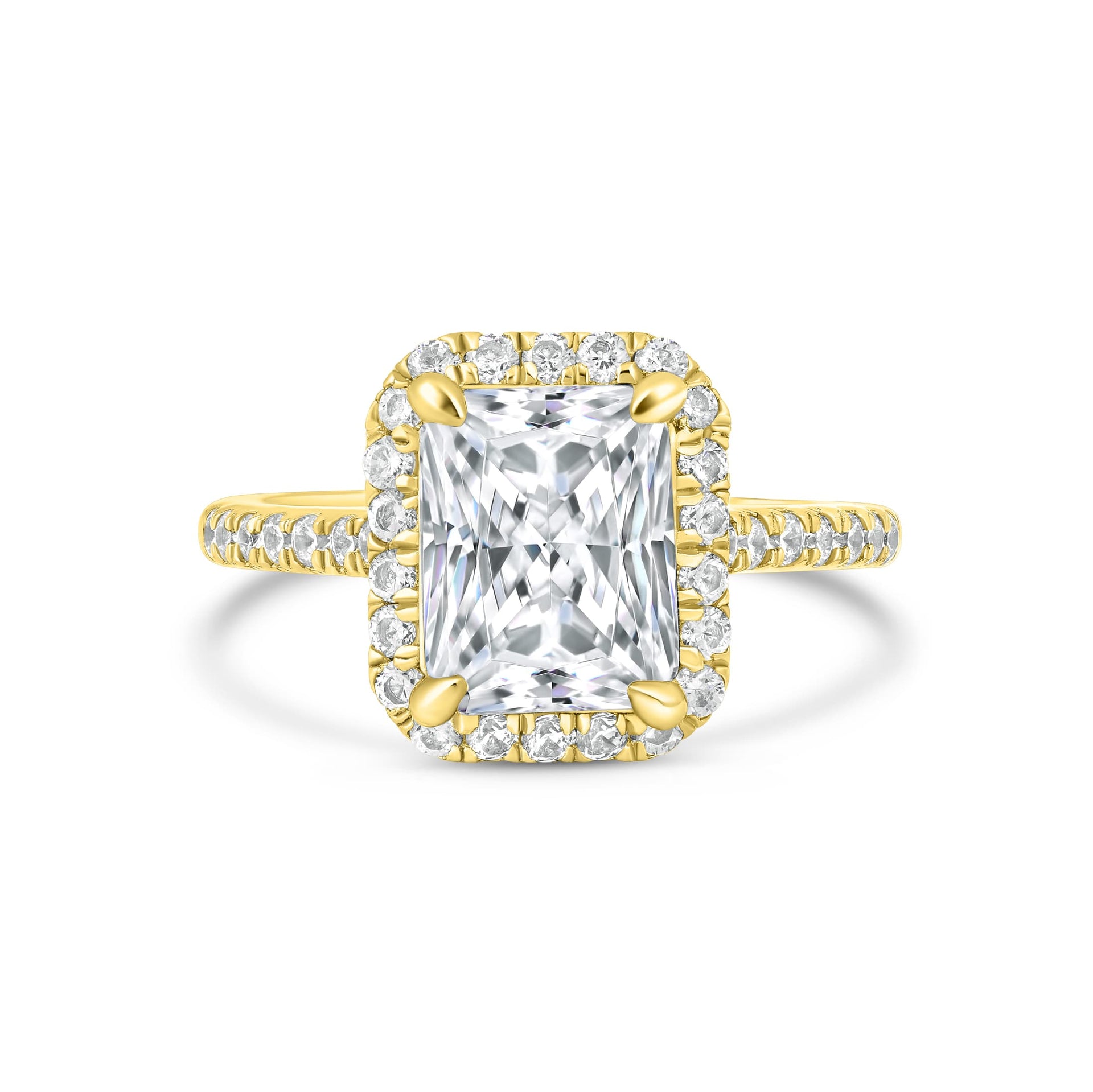 stunning radiant cut engagement ring on white background