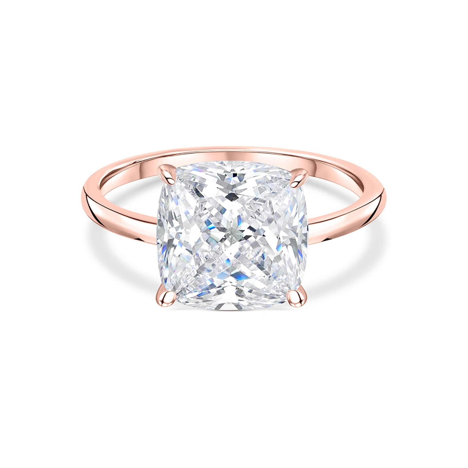 stunning rose gold cushion cut engagement ring on white background