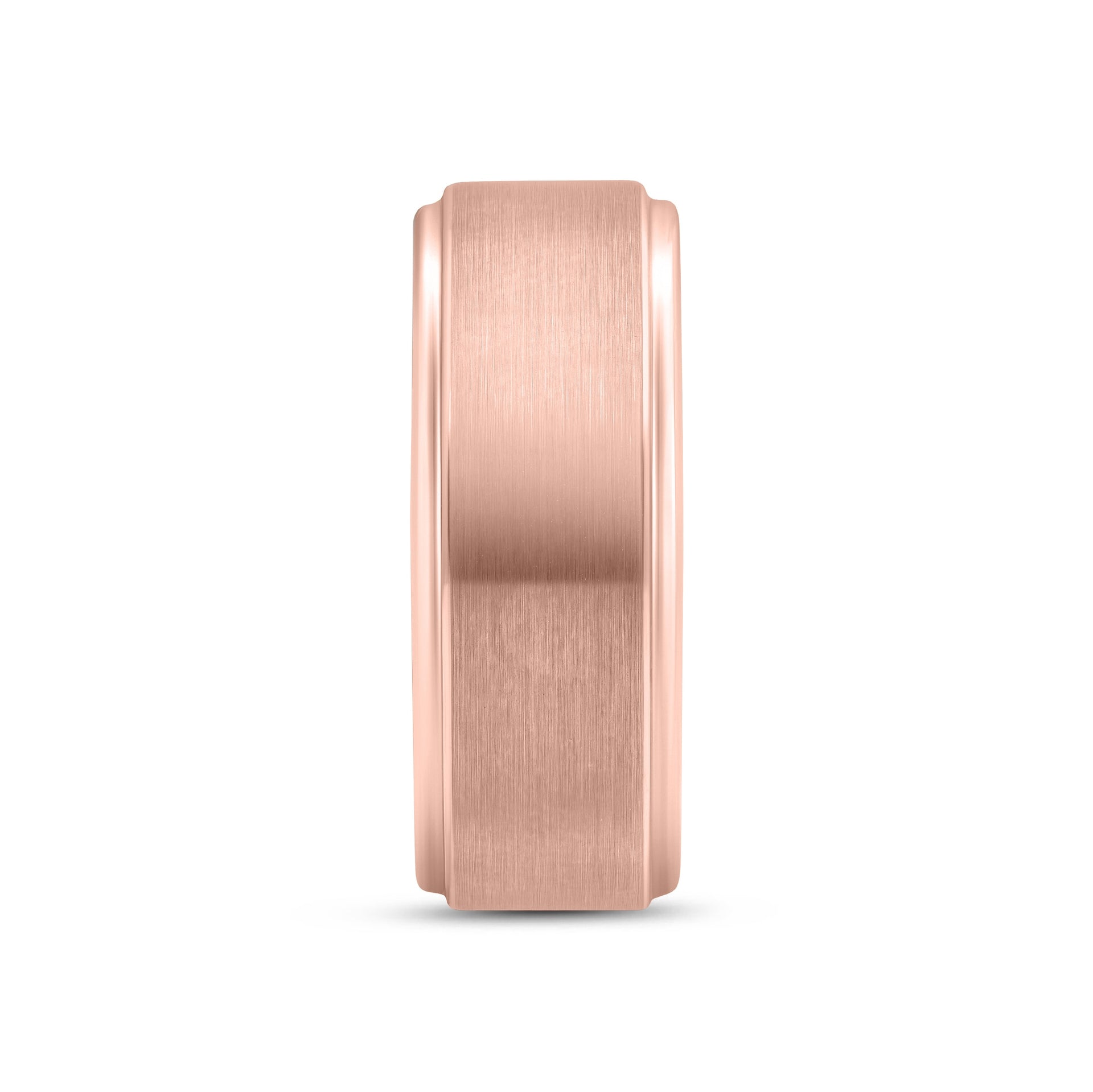 stunning rose gold mens wedding ring on white background