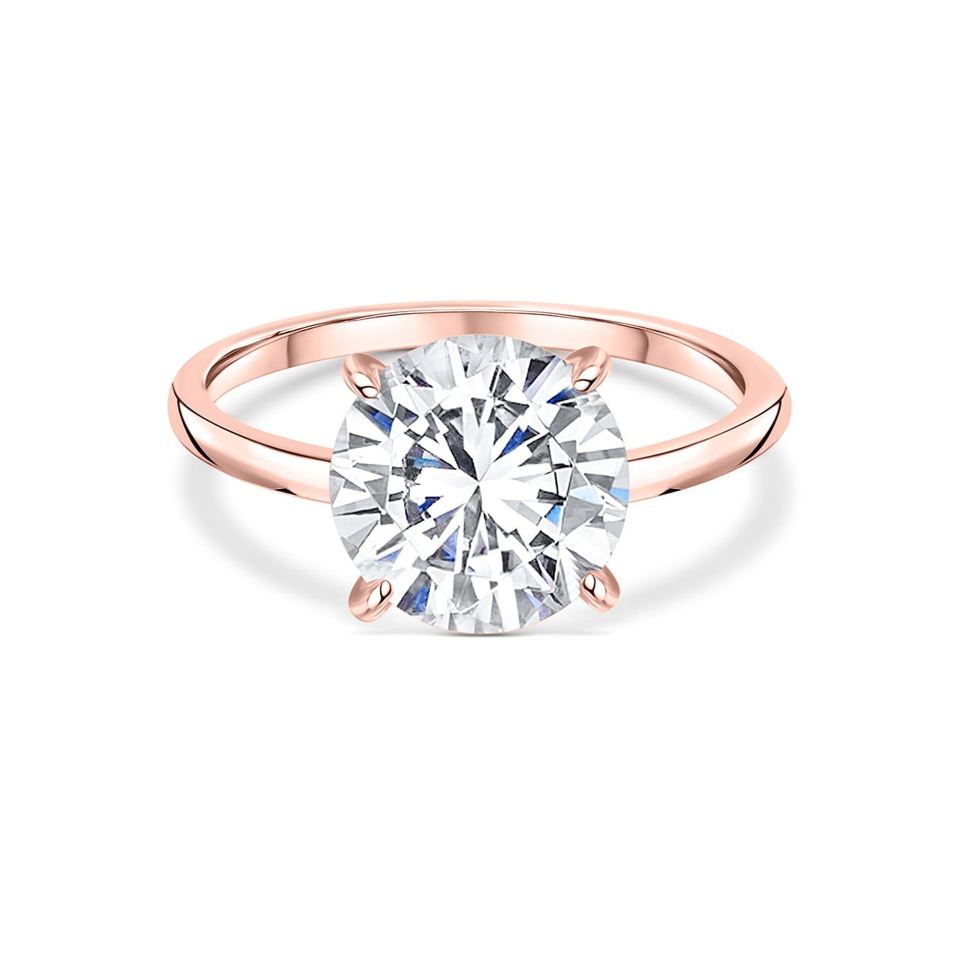 stunning round cut rose gold solitaire engagement ring on white background