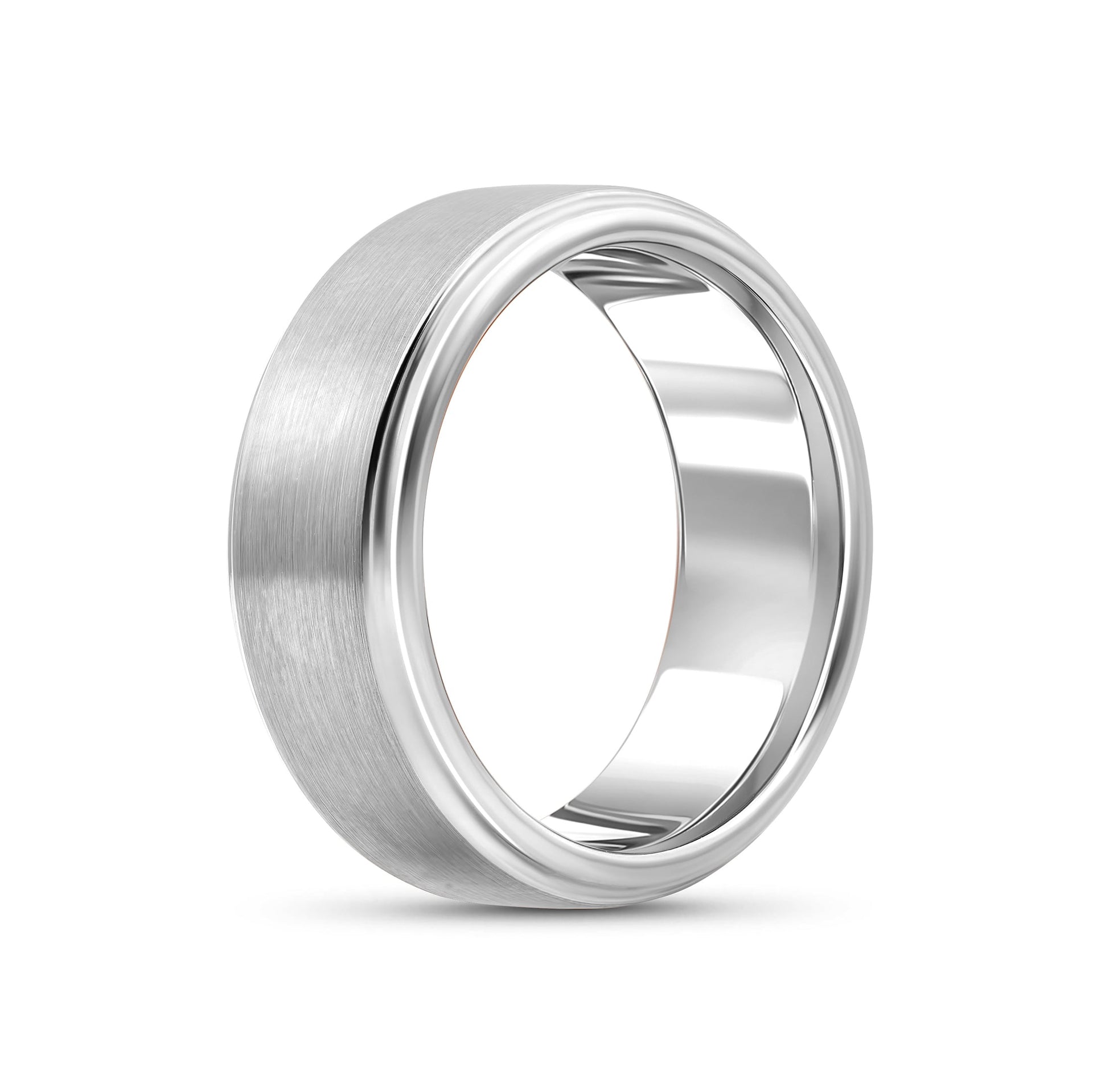 stunning silver mens wedding ring on white background