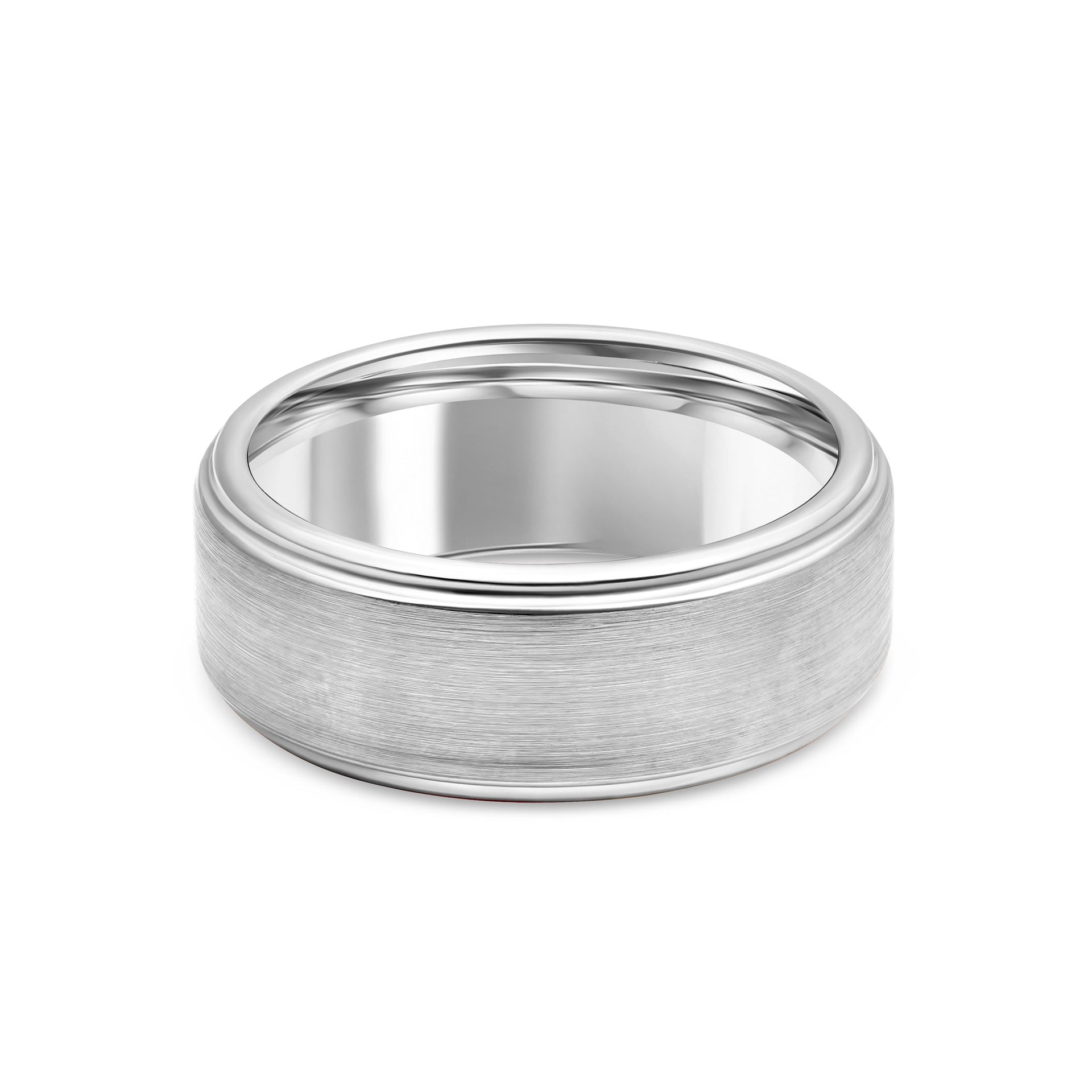 stunning silver mens wedding ring on white background