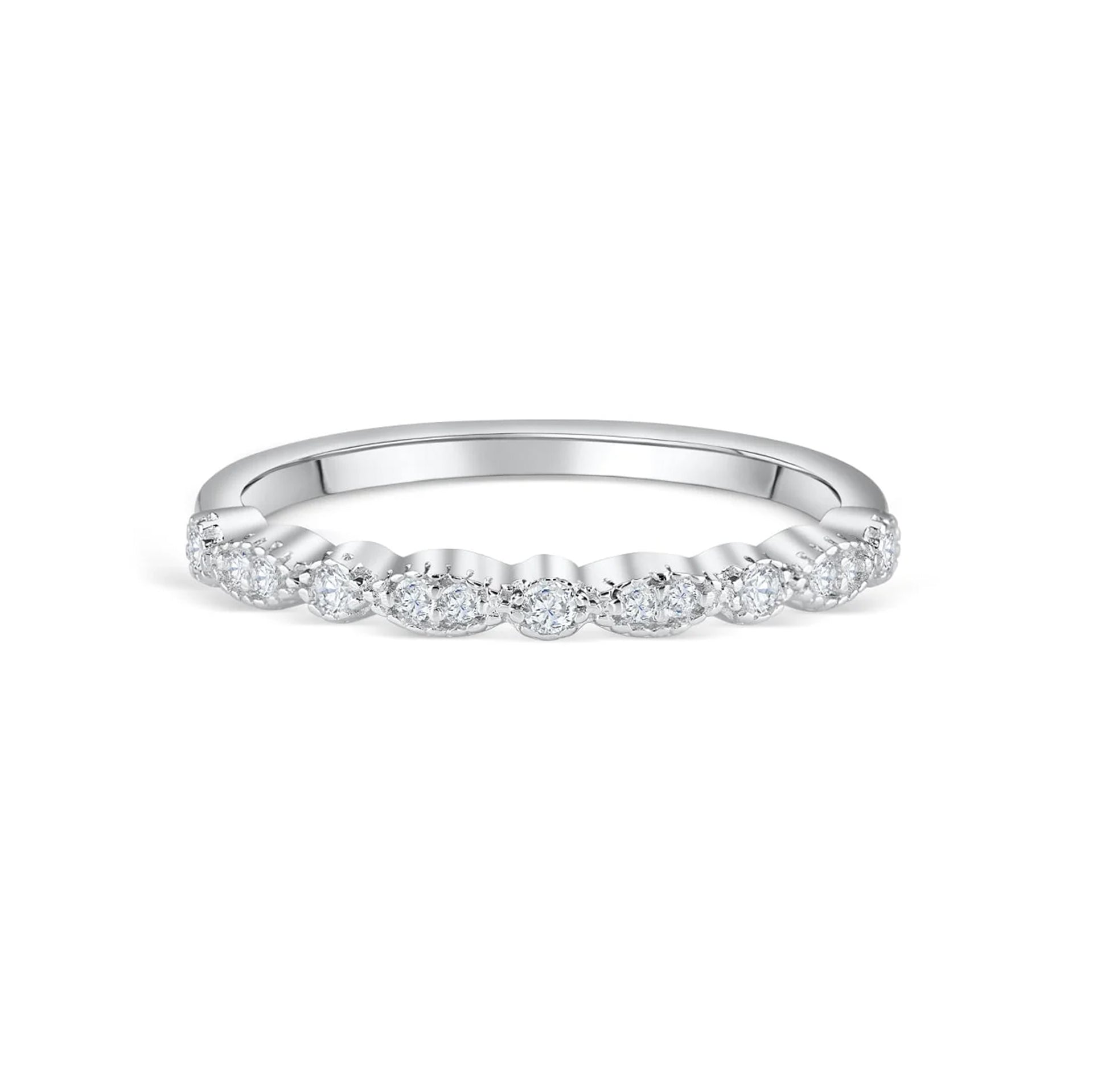 stunning mix-cut silver wedding band on white background