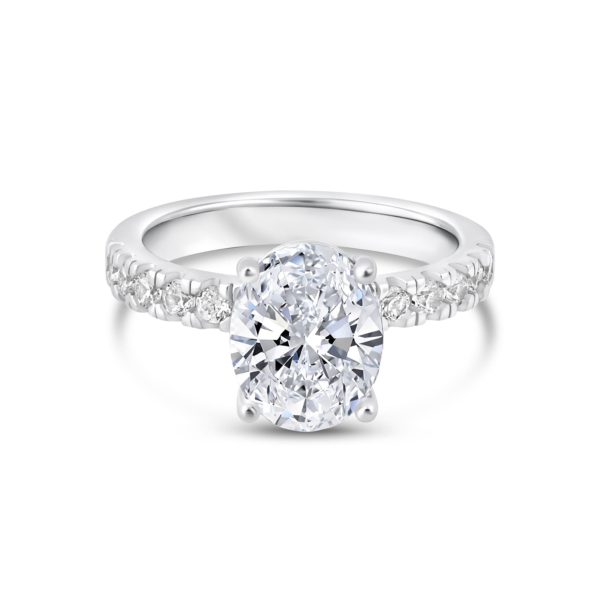 stunning oval cut engagement ring on white background