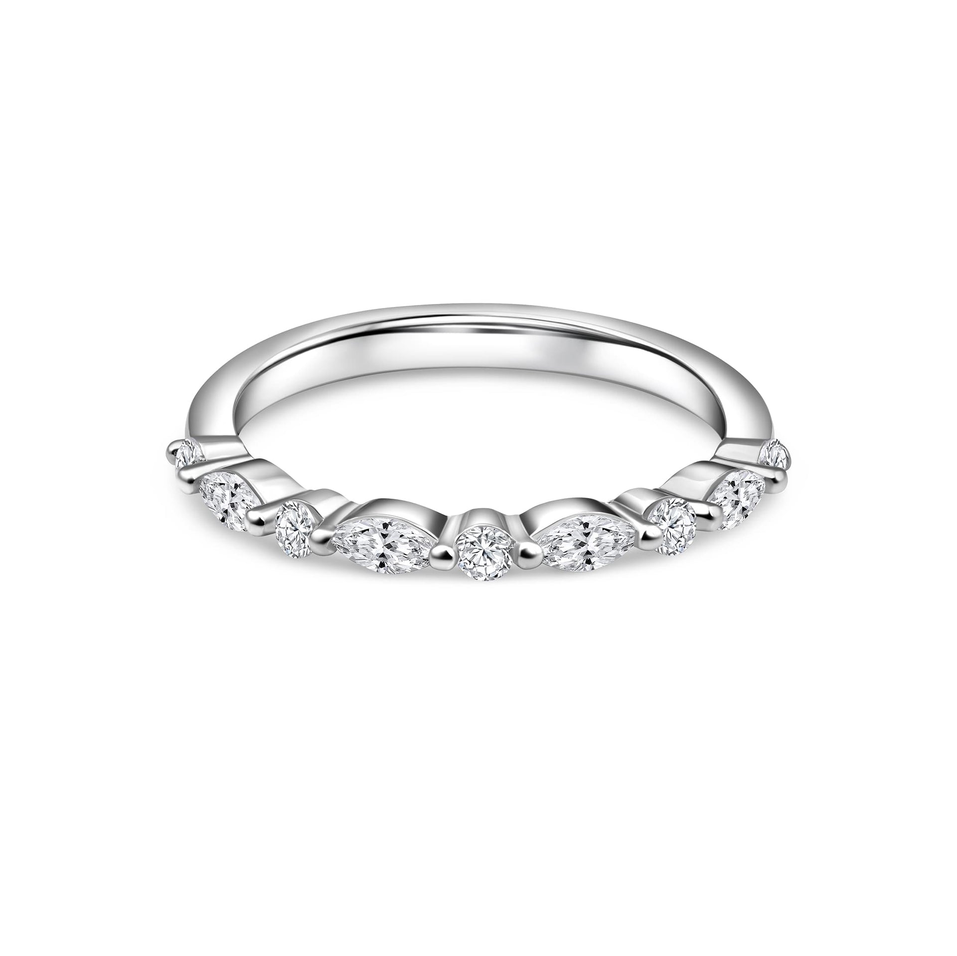 stunning silver mix cut wedding band on white background