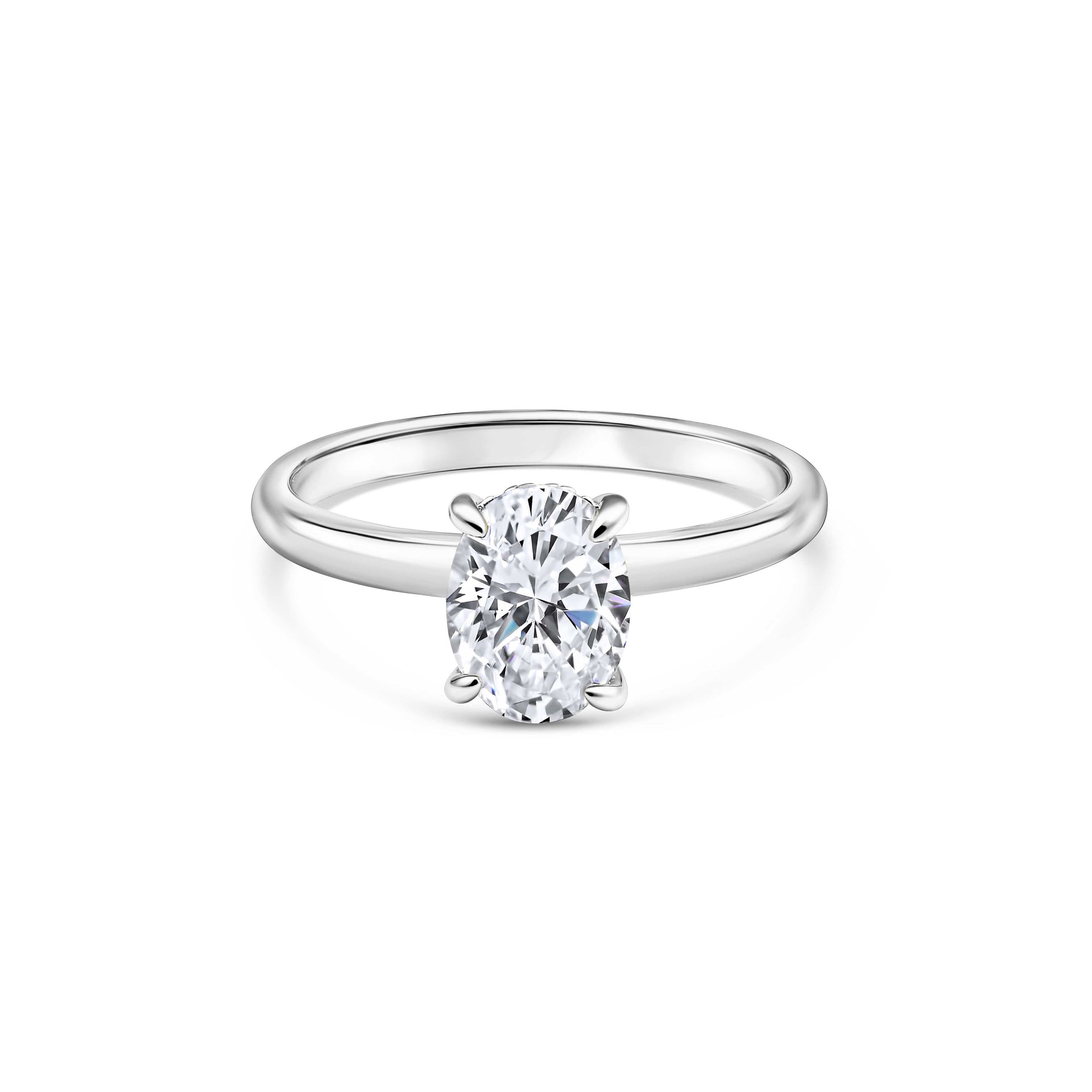 stunning 1.5 ct oval cut engagement ring shown in silver