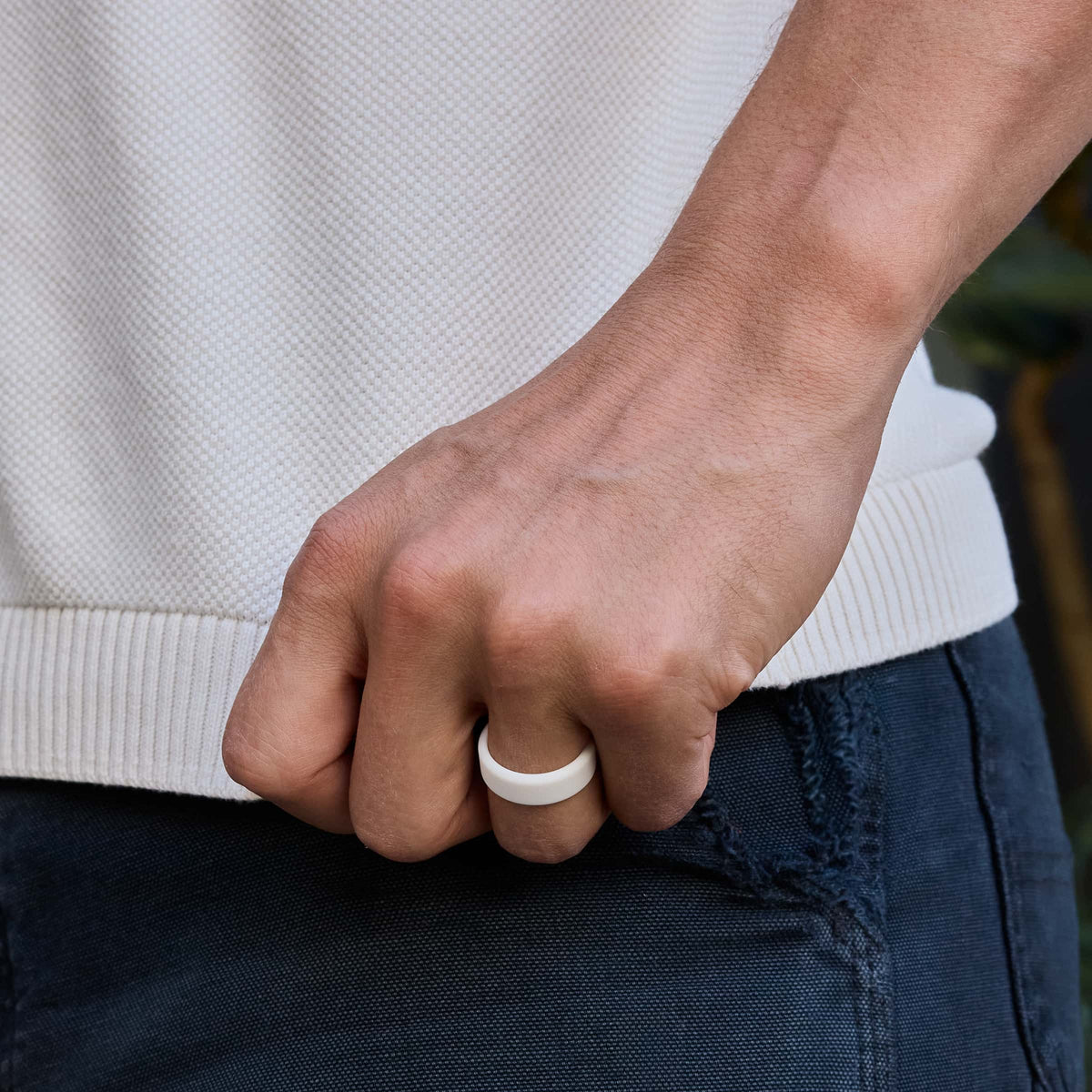white 8mm silicone band on model