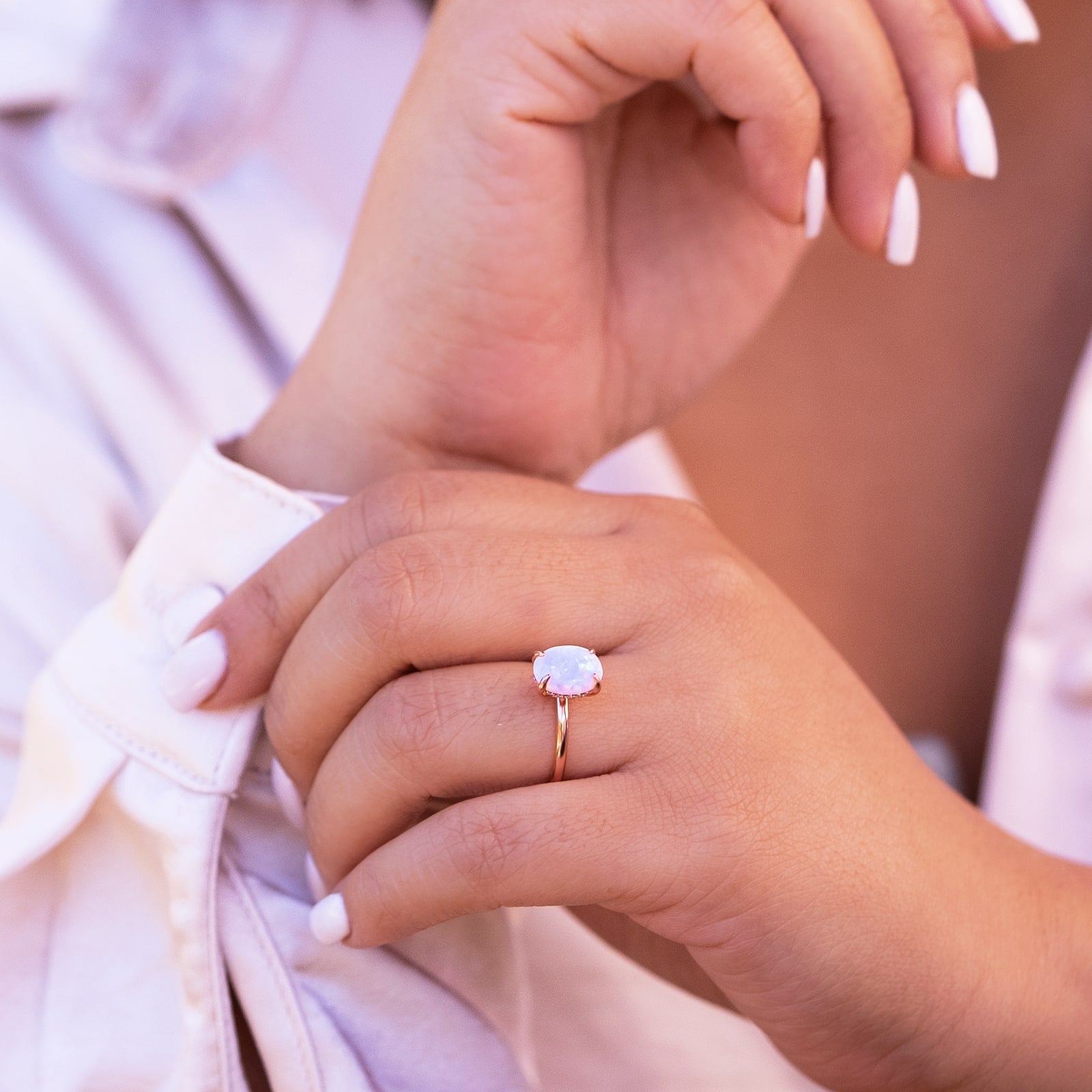 Opal Hidden Halo Engagement Ring