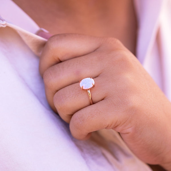 Rose Gold Opal Hidden Halo Ring