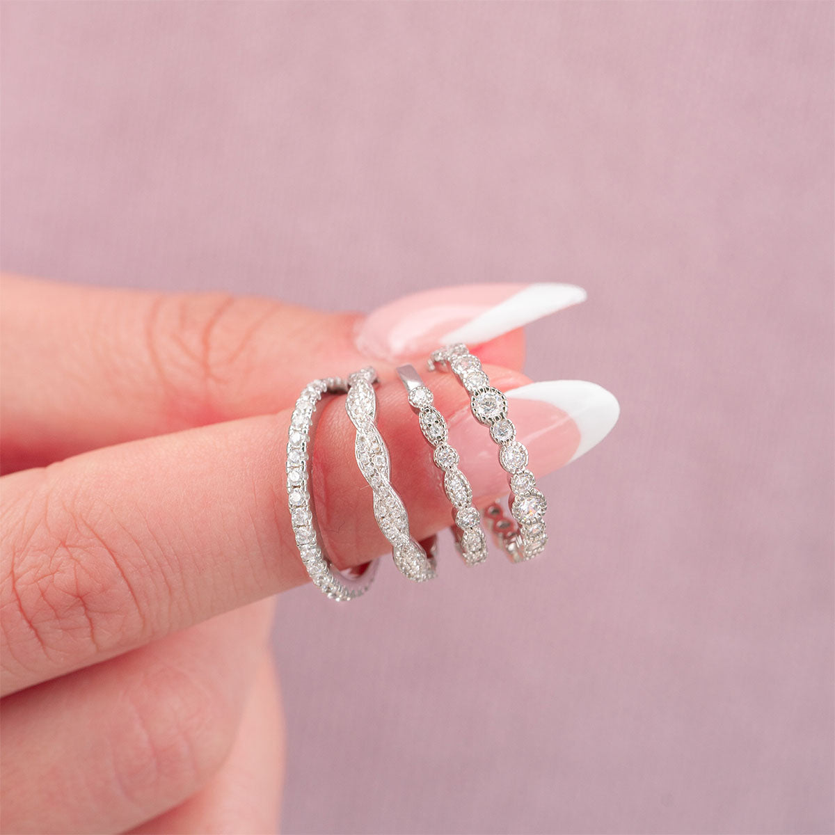 Silver stackable womens wedding bands