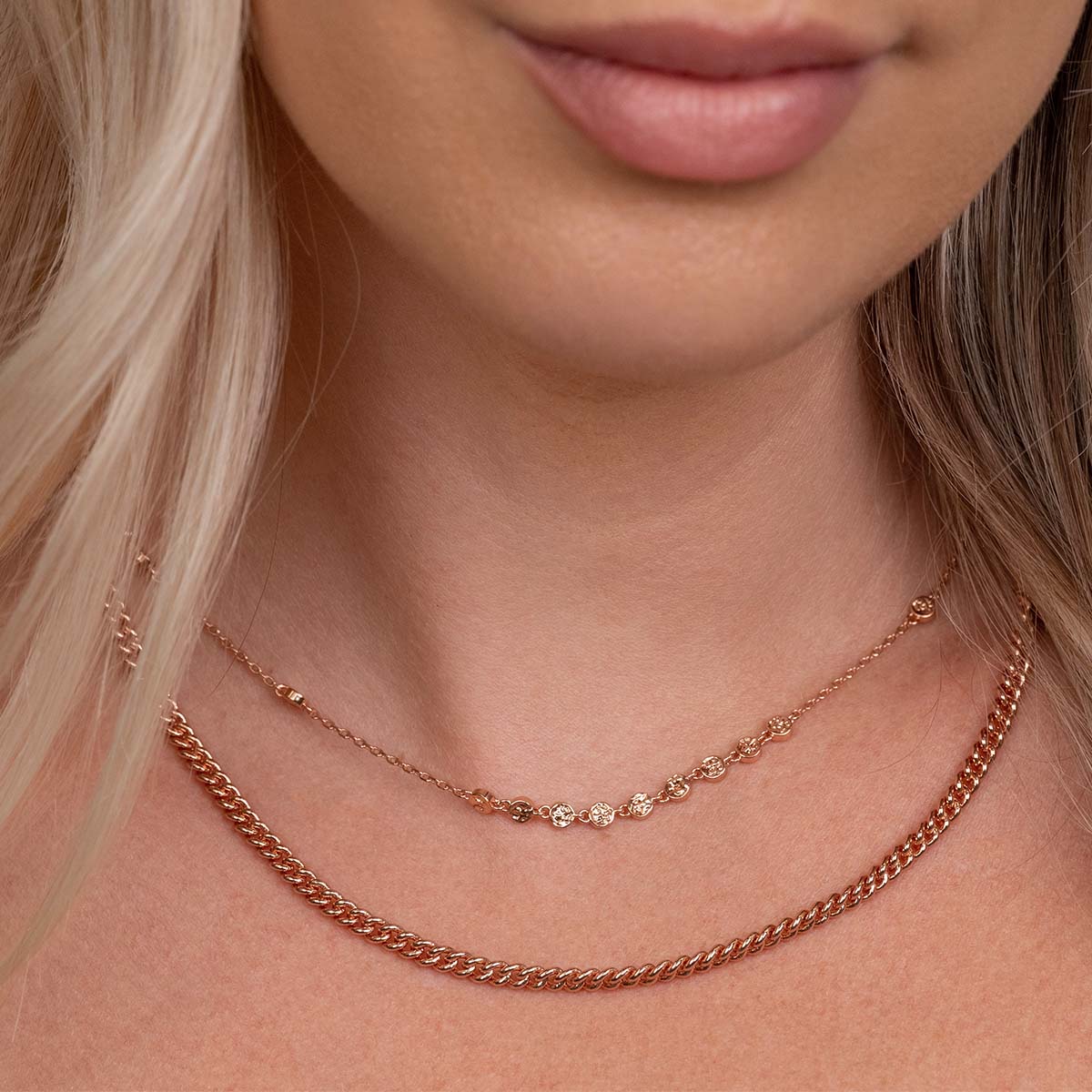Layered rose gold chain necklaces