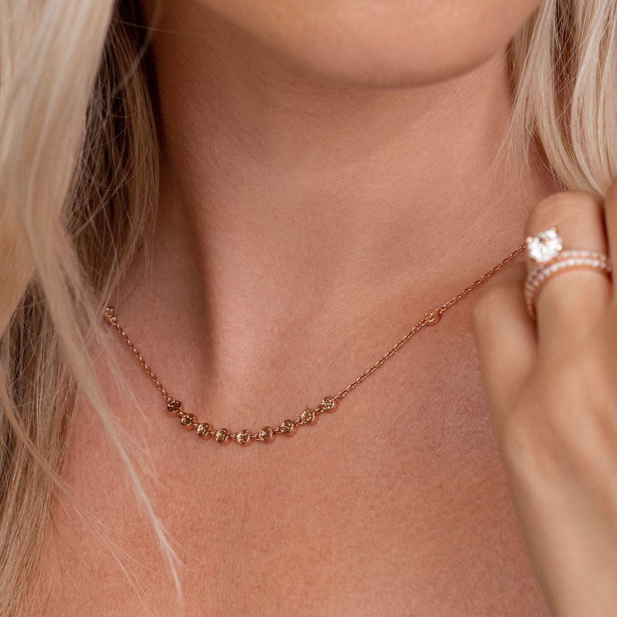 Choker necklace with rose gold nuggets