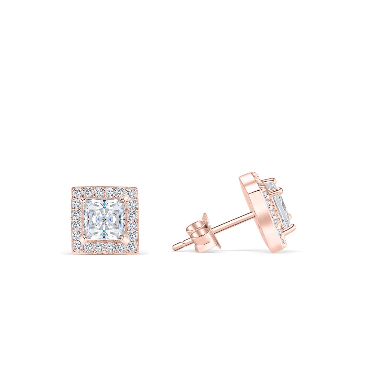 the arya rose gold princess cut earrings