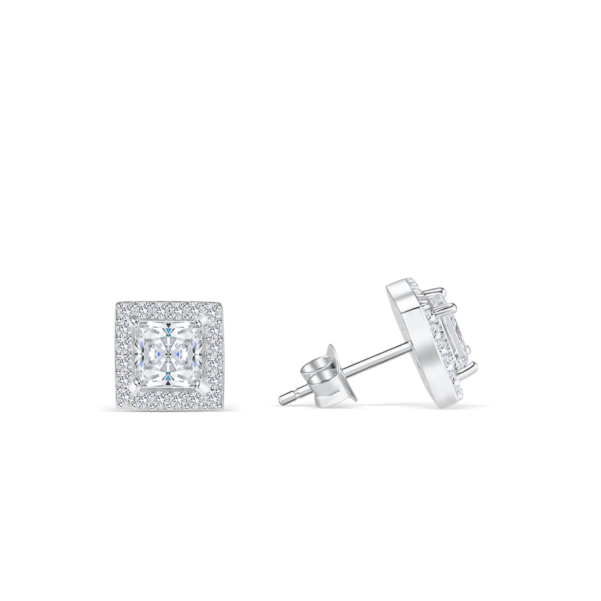 the aria princess cut silver earrings