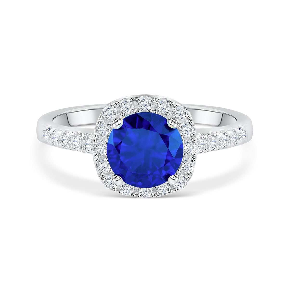 halo tanzanite silver engagement ring