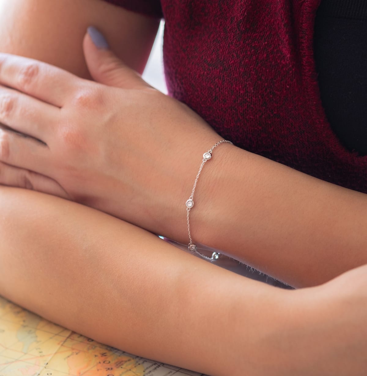 silver bracelet the hana on wrist