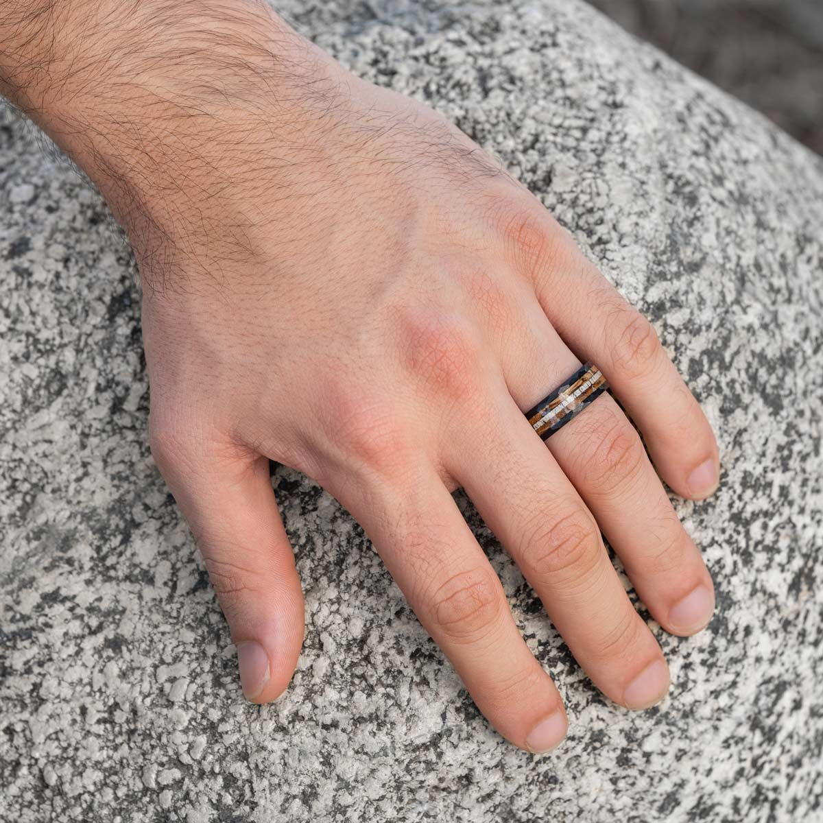 Mens charred whiskey barrel wood ring