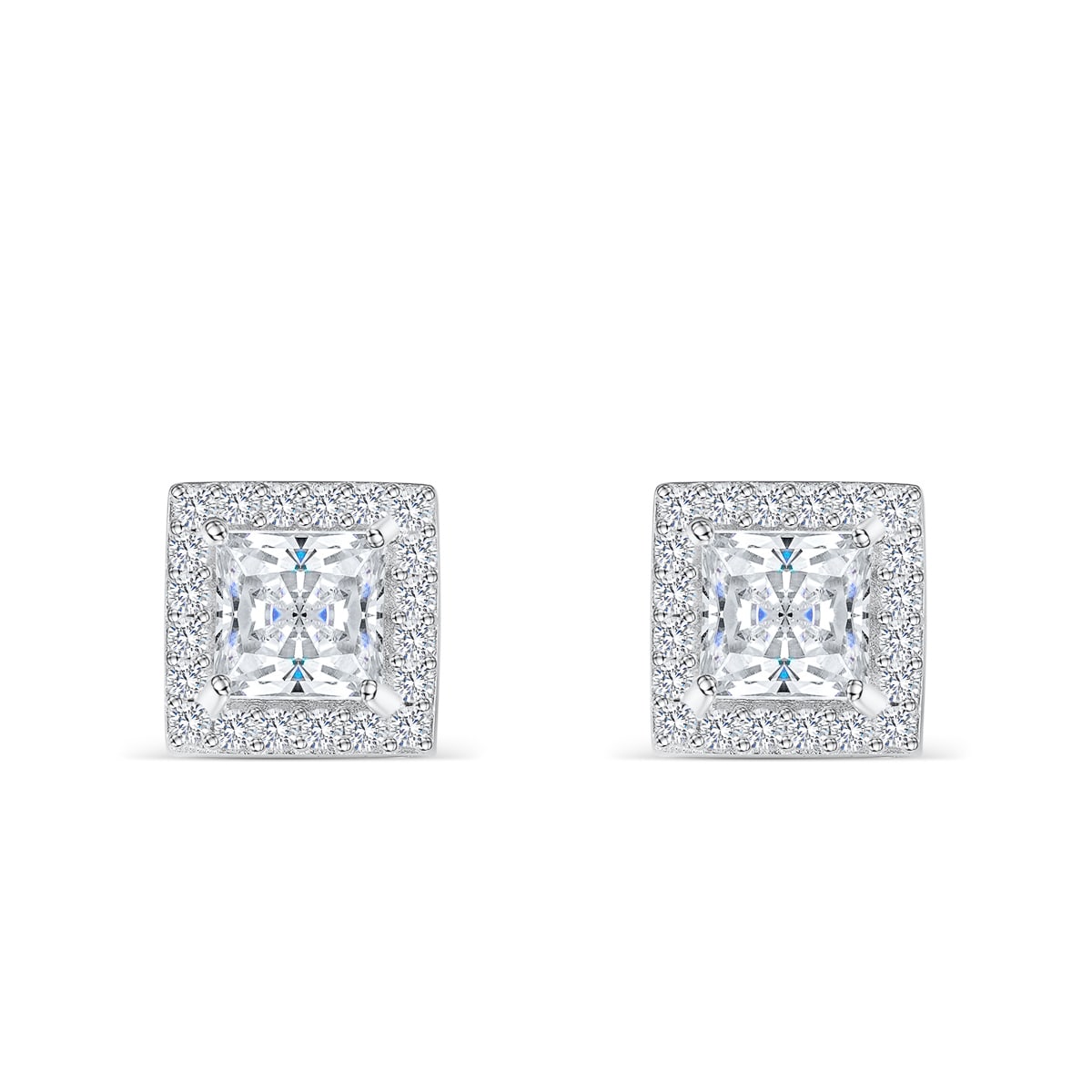 the aria silver princess cut earrings