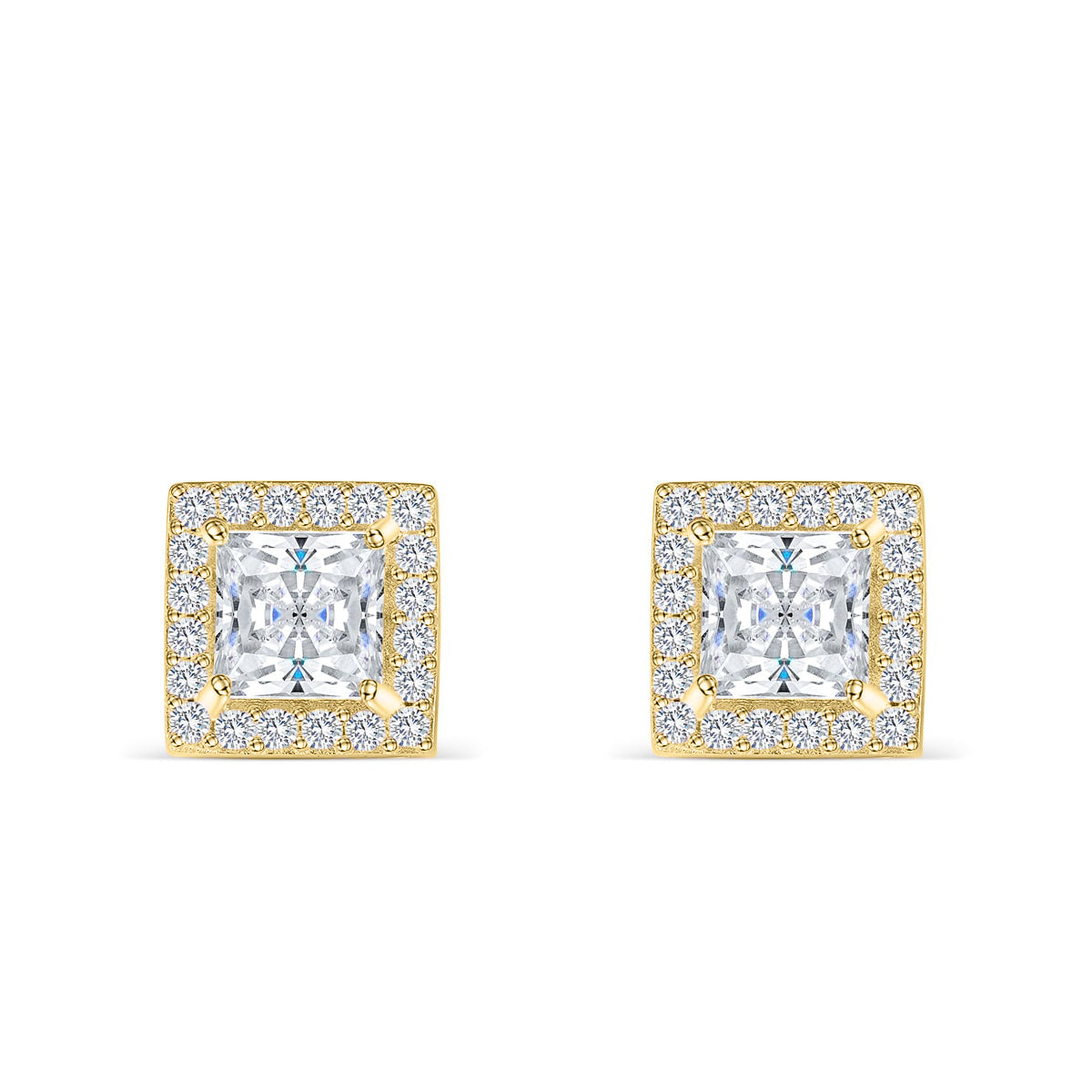 Princess cut gold stud earrings