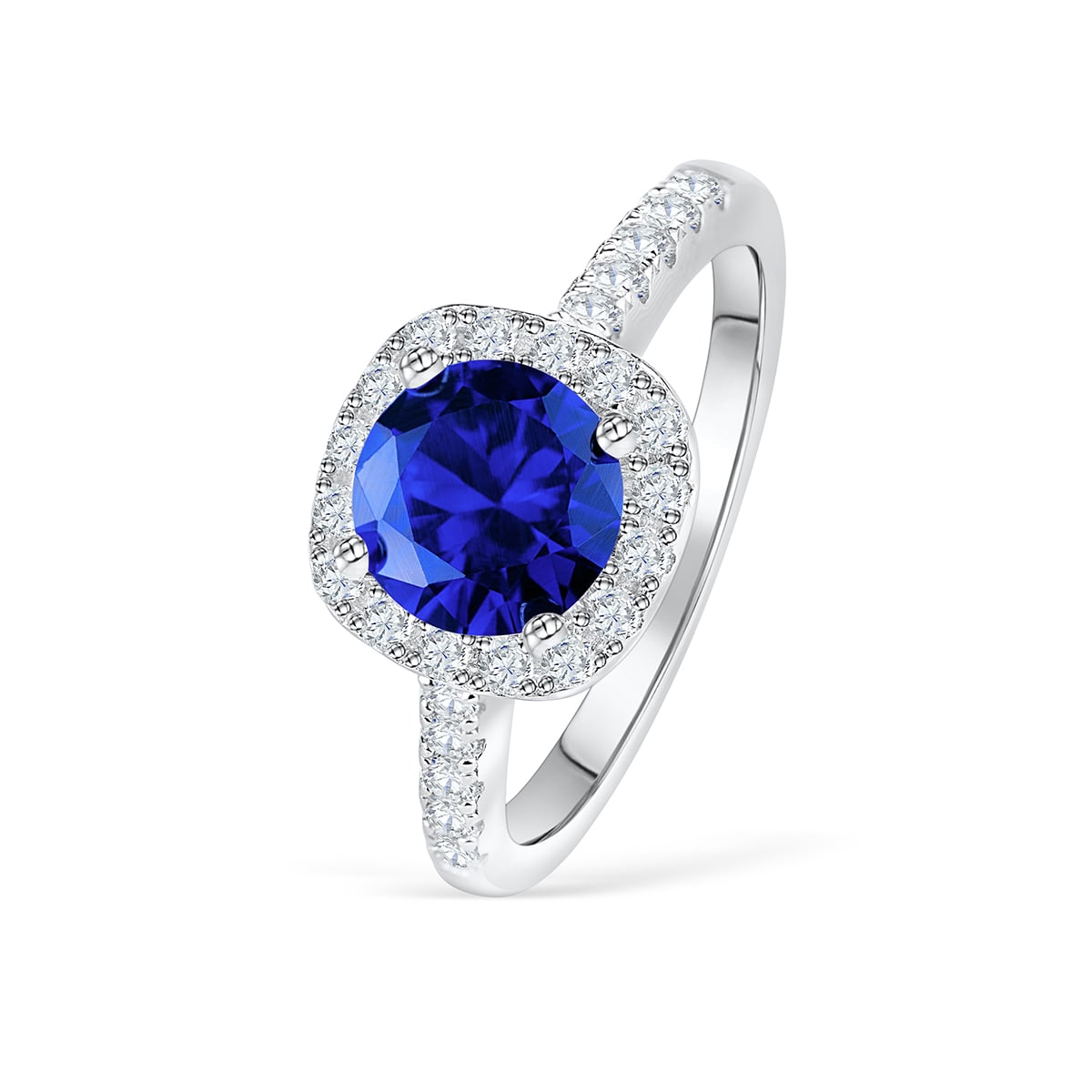 the halo tanzanite ladies engagement ring