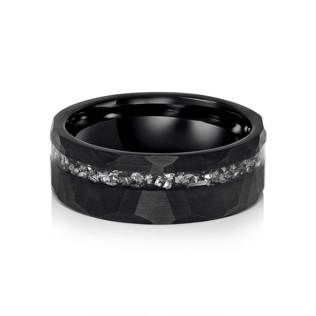 Hammered black mens ring